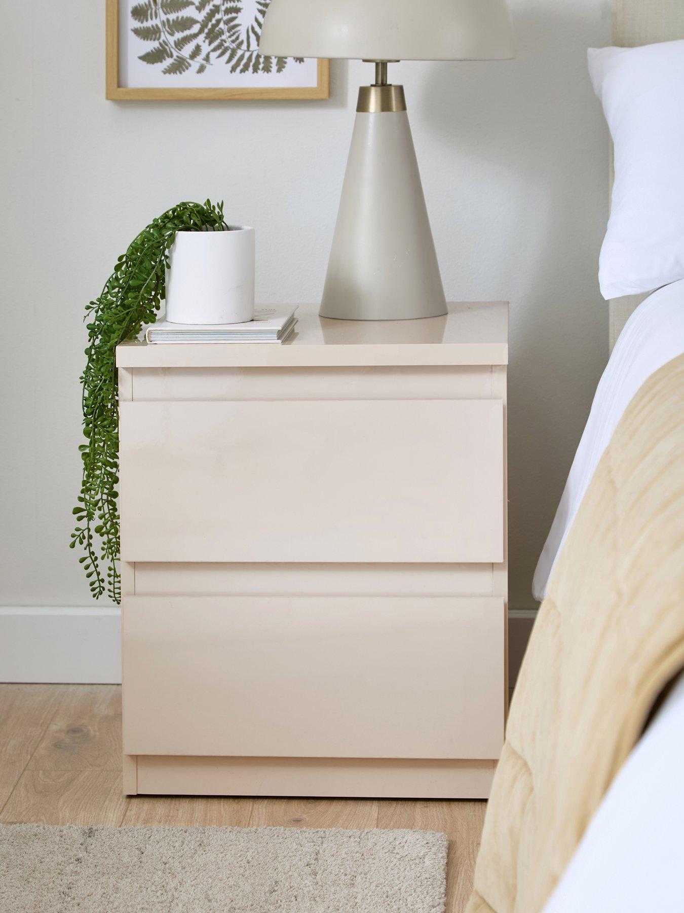 The Very Collection Layton Gloss 2 Drawer Bedside Chest - Oatmeal - FSC® Certified