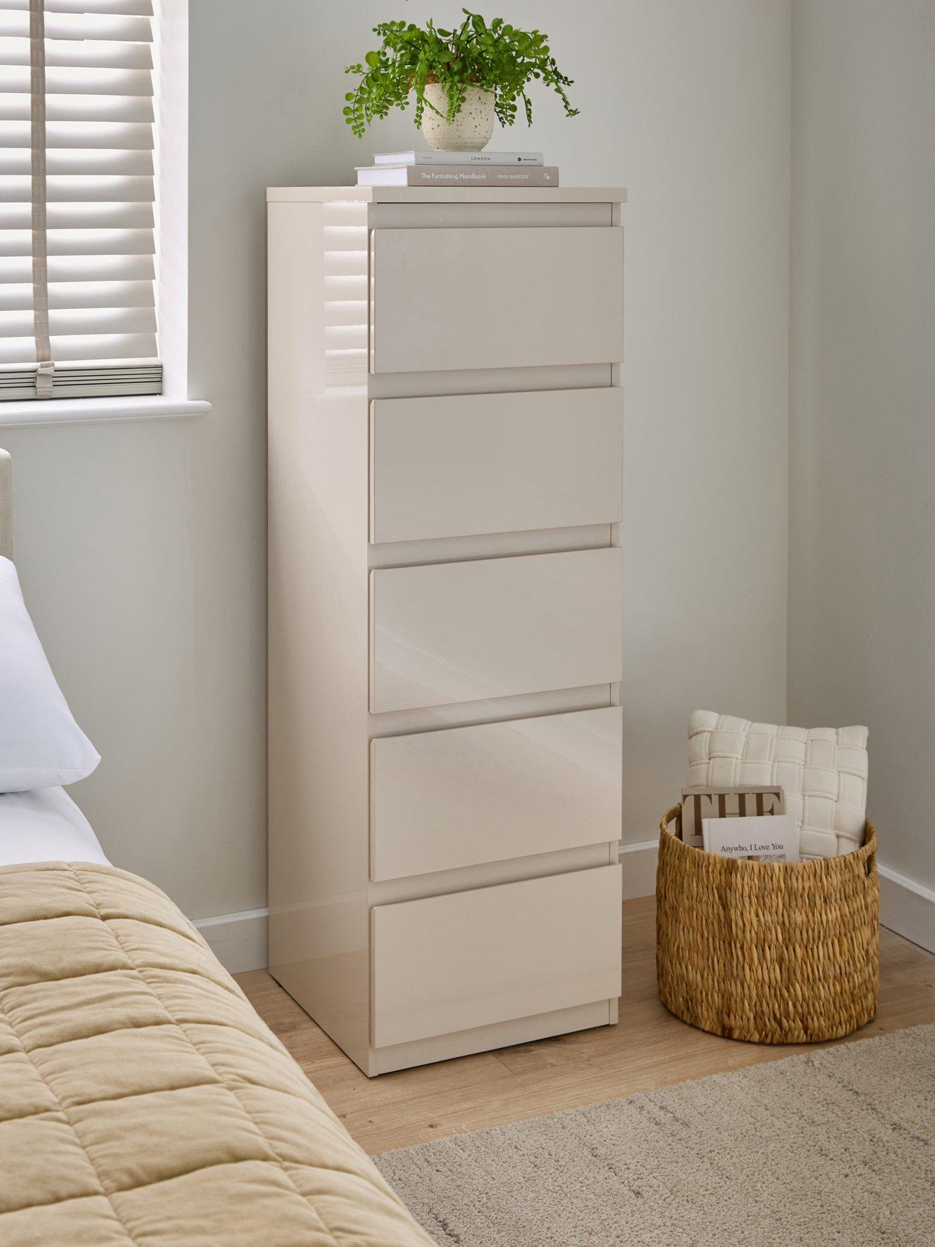 The Very Collection Layton Gloss 5 Drawer Narrow Chest - Oatmeal