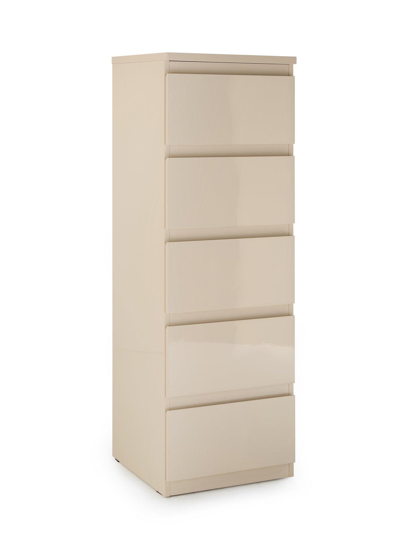 Image 3 of 7 of The Very Collection Layton Gloss 5 Drawer Narrow Chest - Oatmeal