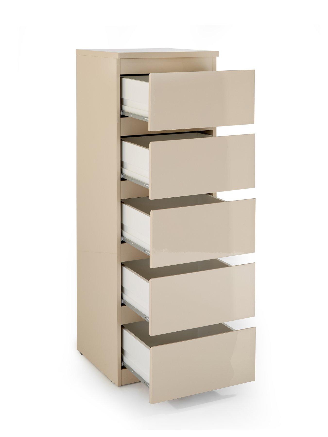 Image 4 of 7 of The Very Collection Layton Gloss 5 Drawer Narrow Chest - Oatmeal
