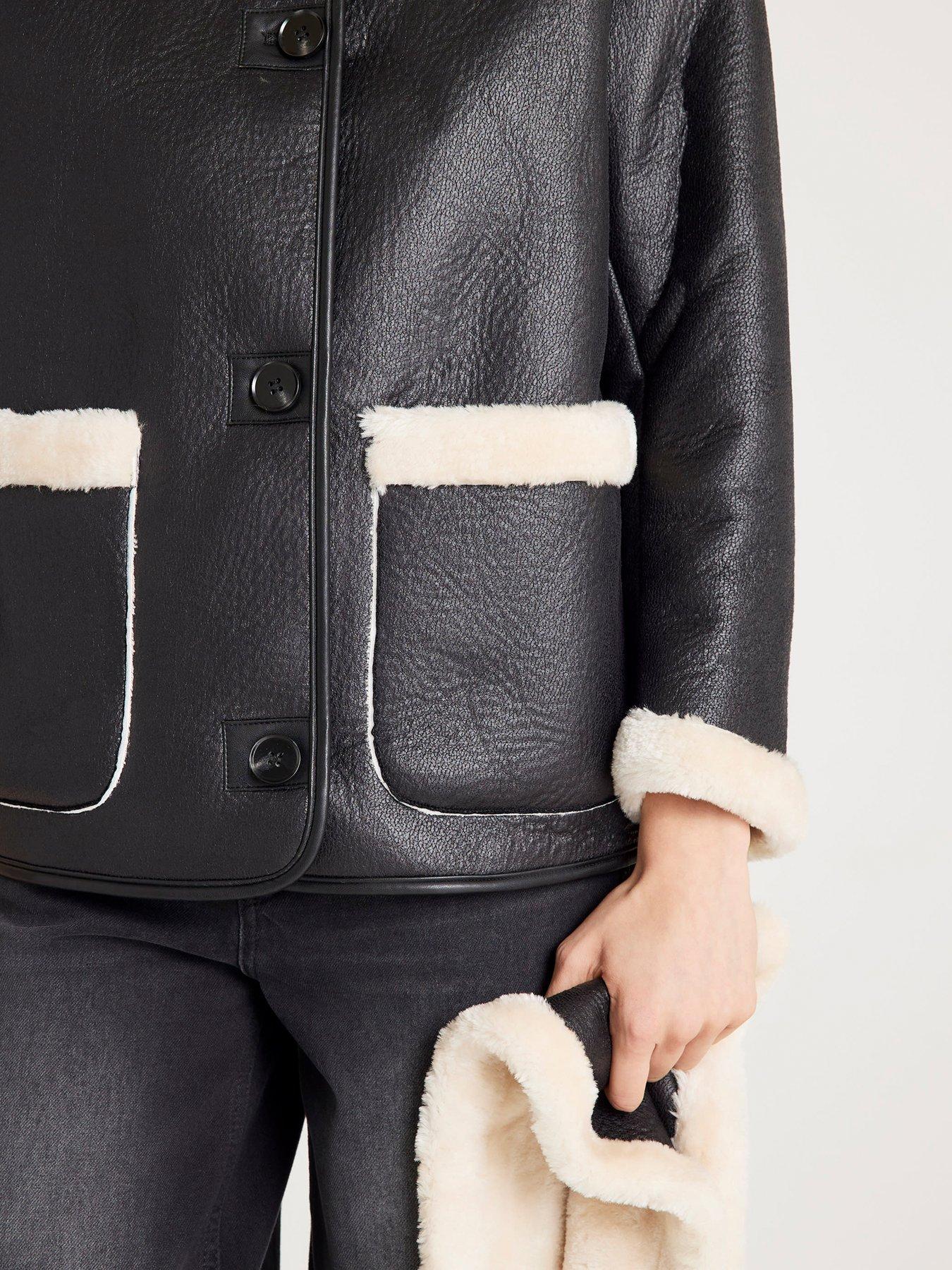  image of river-island-scarf-detail-shearling-jacket-black