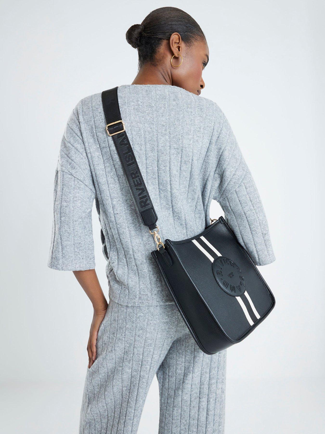 River Island Stripe Front Logo Messenger - Black