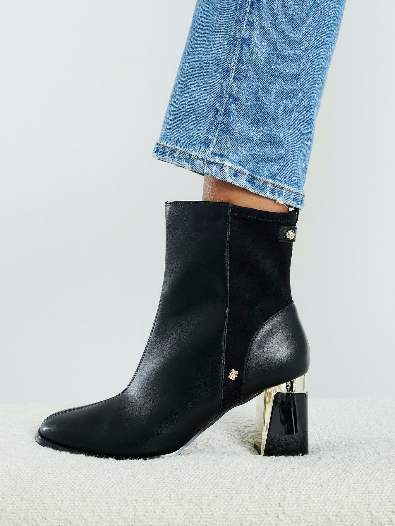 River Island Stretch Block Heel Ankle Boot - Black