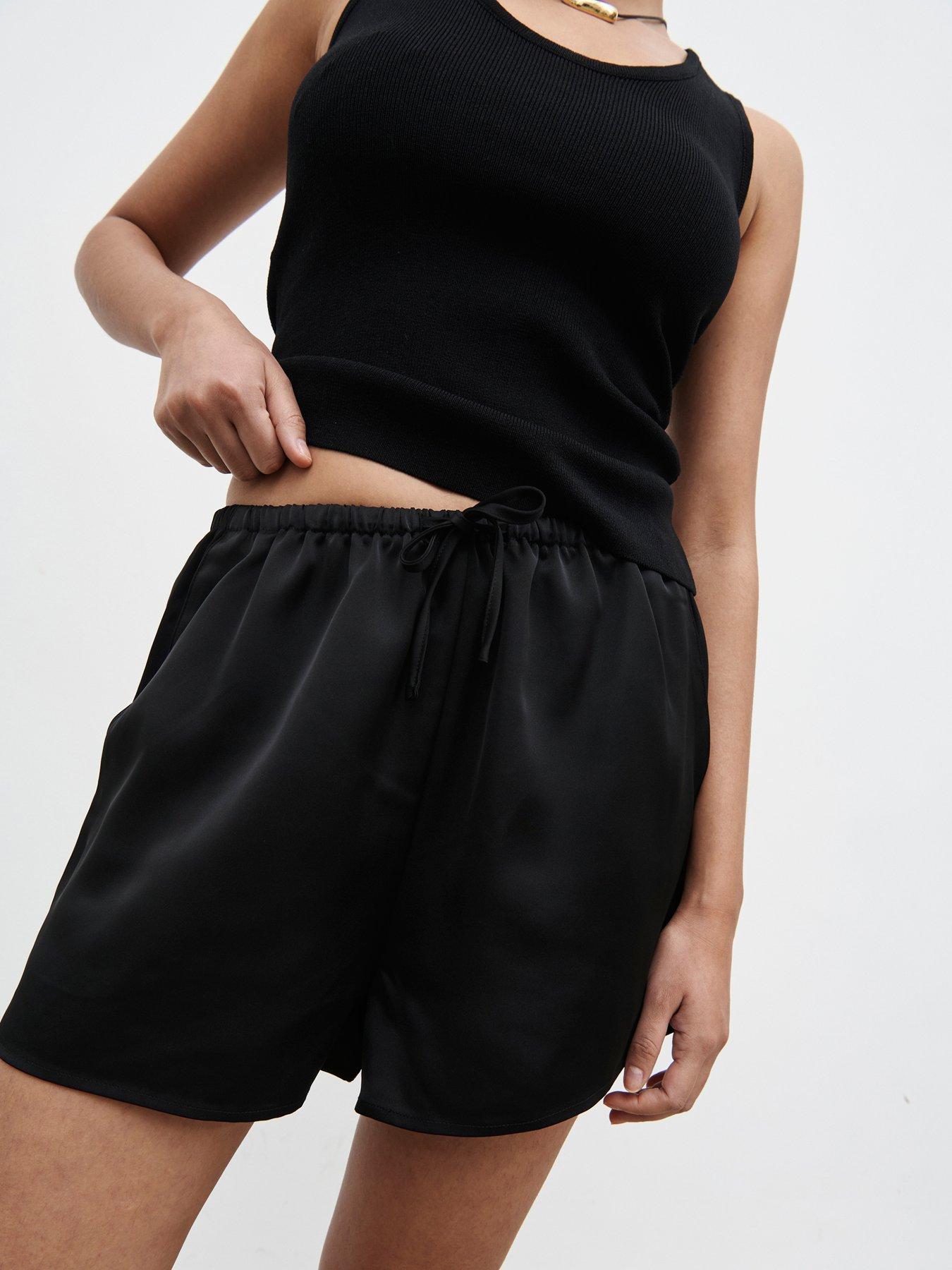 pretty-lavish-breya-satin-drawstring-short-black
