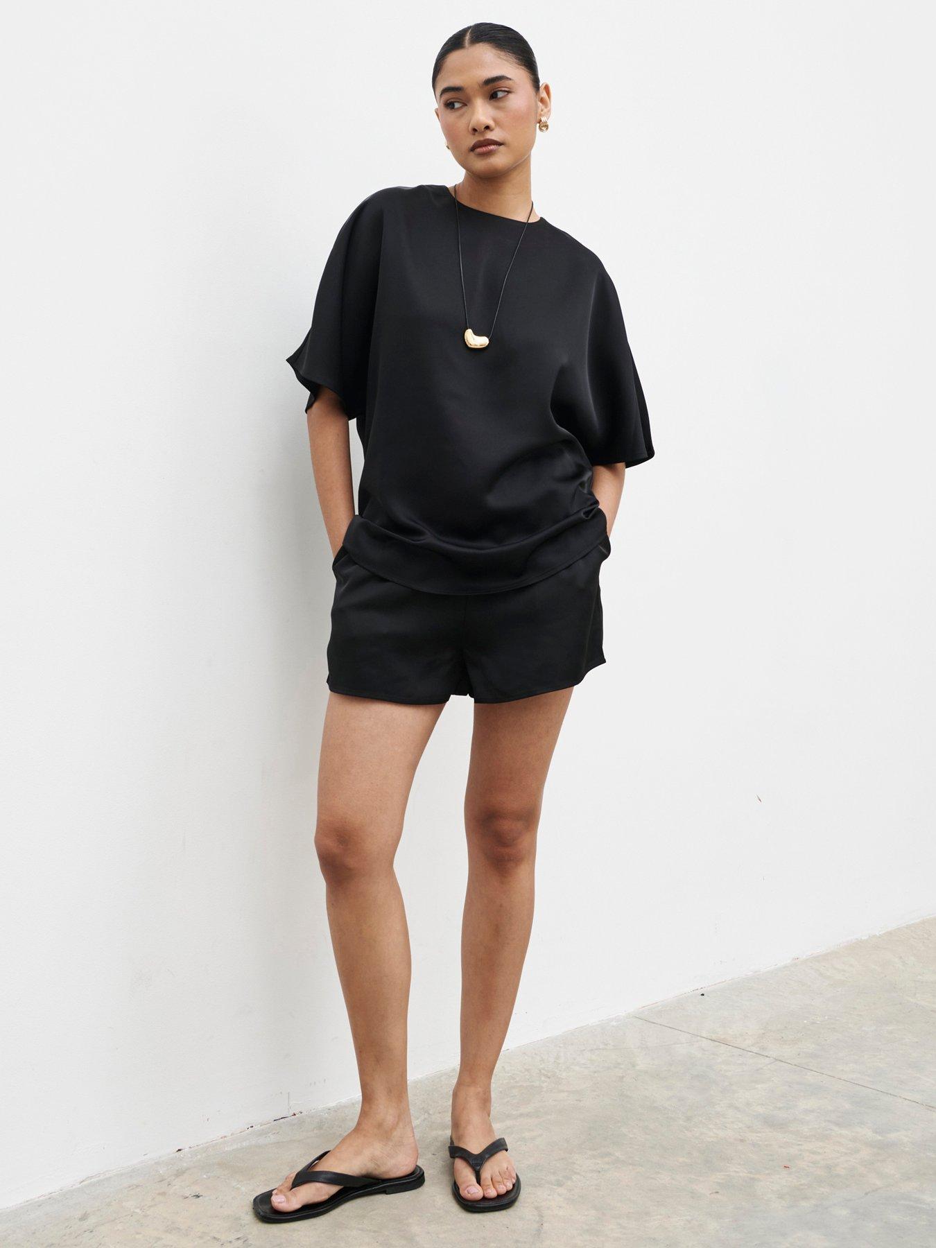Image 4 of 4 of Pretty Lavish Breya Satin Drawstring Co-ord Short - Black