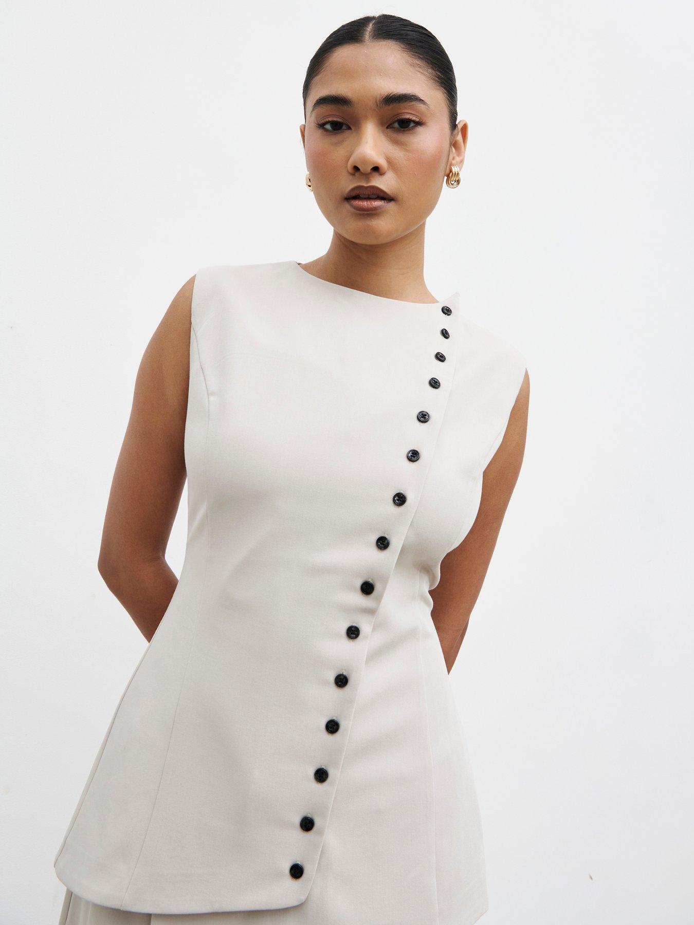 Pretty Lavish Brylee Asymmetric Button Co-ord Waistcoat - Stone