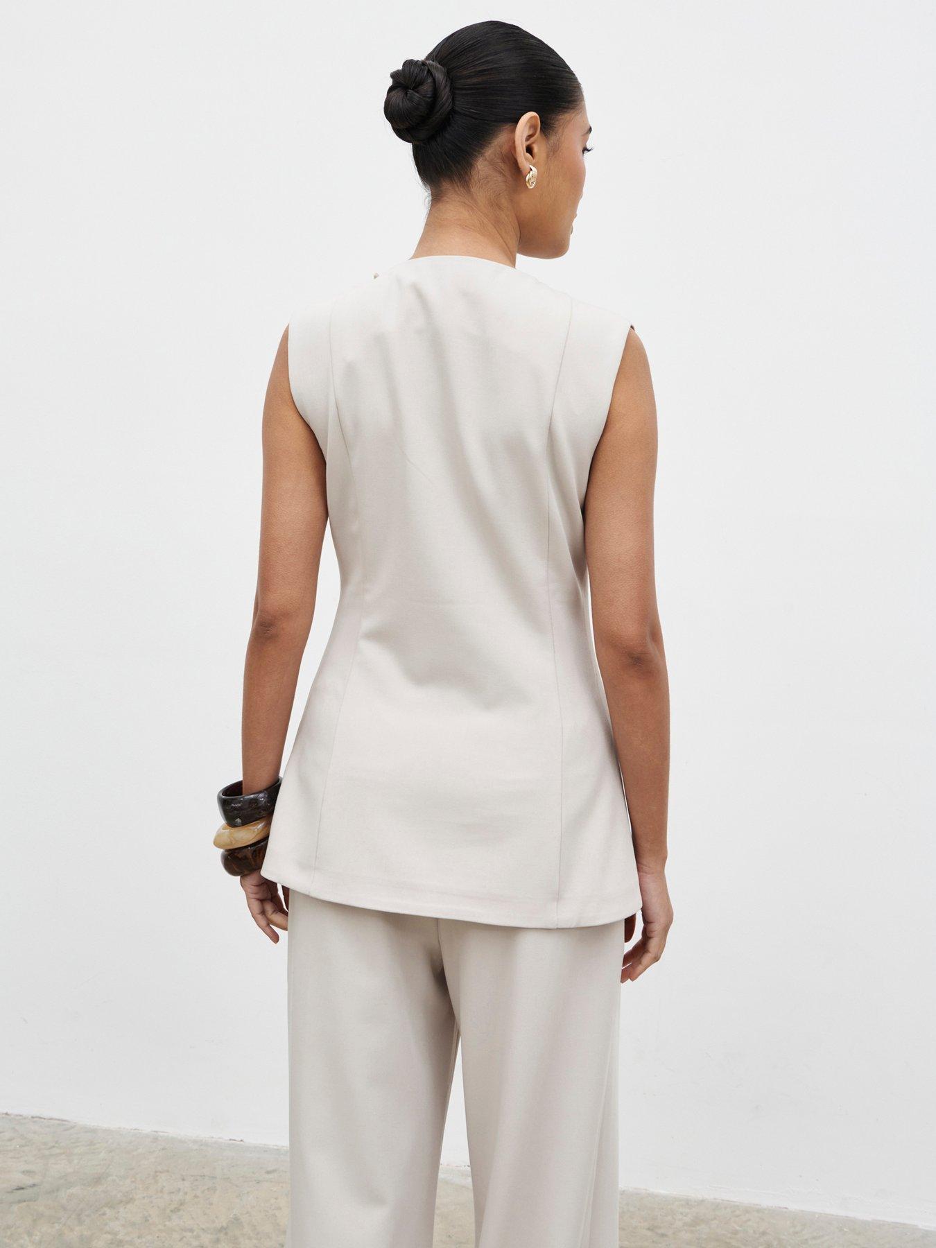  image of pretty-lavish-brylee-asymmetric-button-waistcoat-stone