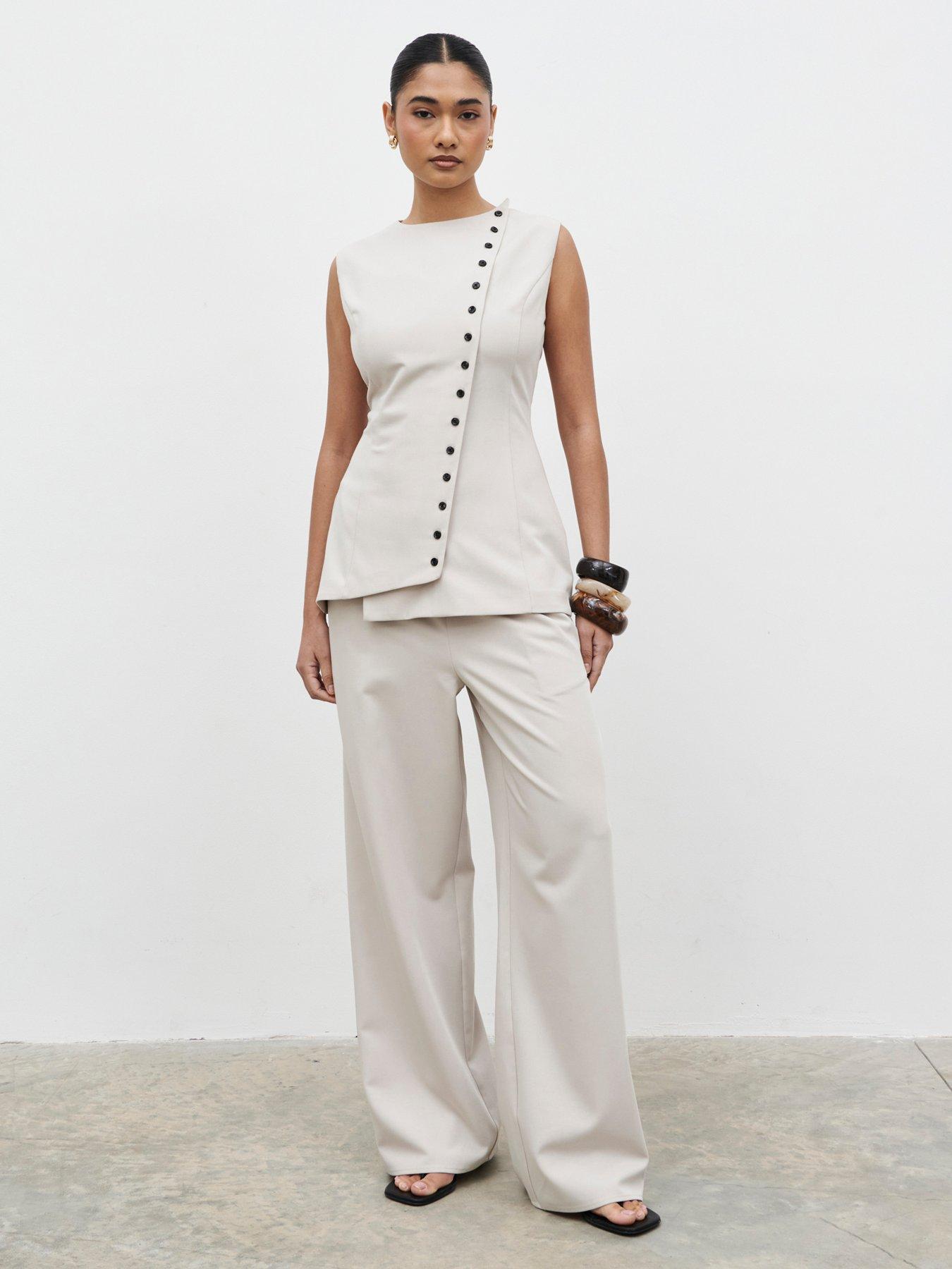  image of pretty-lavish-brylee-asymmetric-button-waistcoat-stone