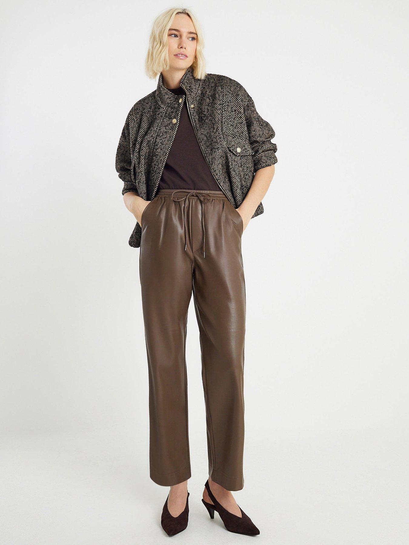  image of river-island-petite-pu-elasticated-waist-trouser-brown