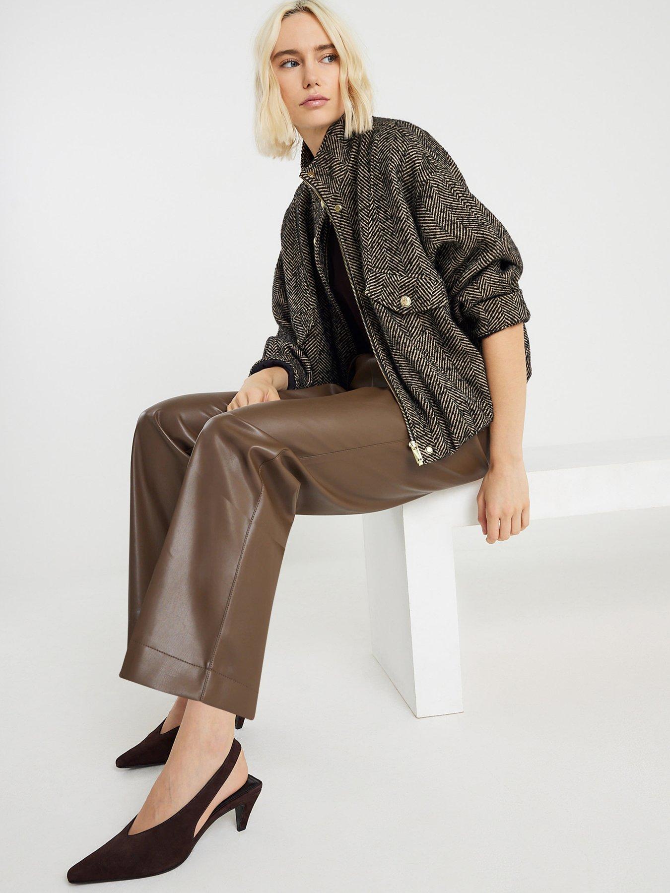  image of river-island-petite-pu-elasticated-waist-trouser-brown