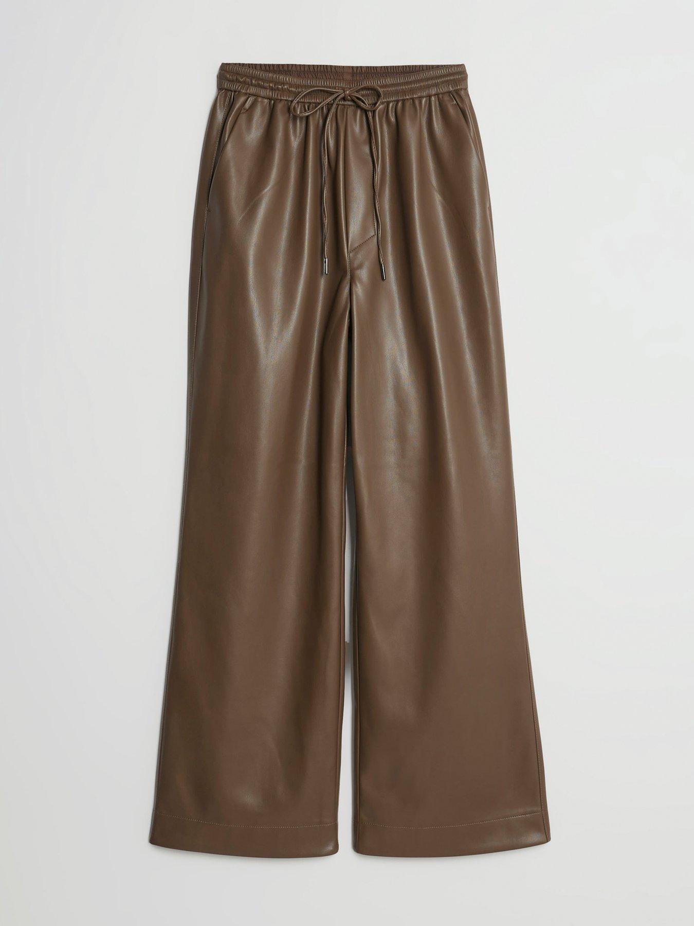  image of river-island-petite-pu-elasticated-waist-trouser-brown