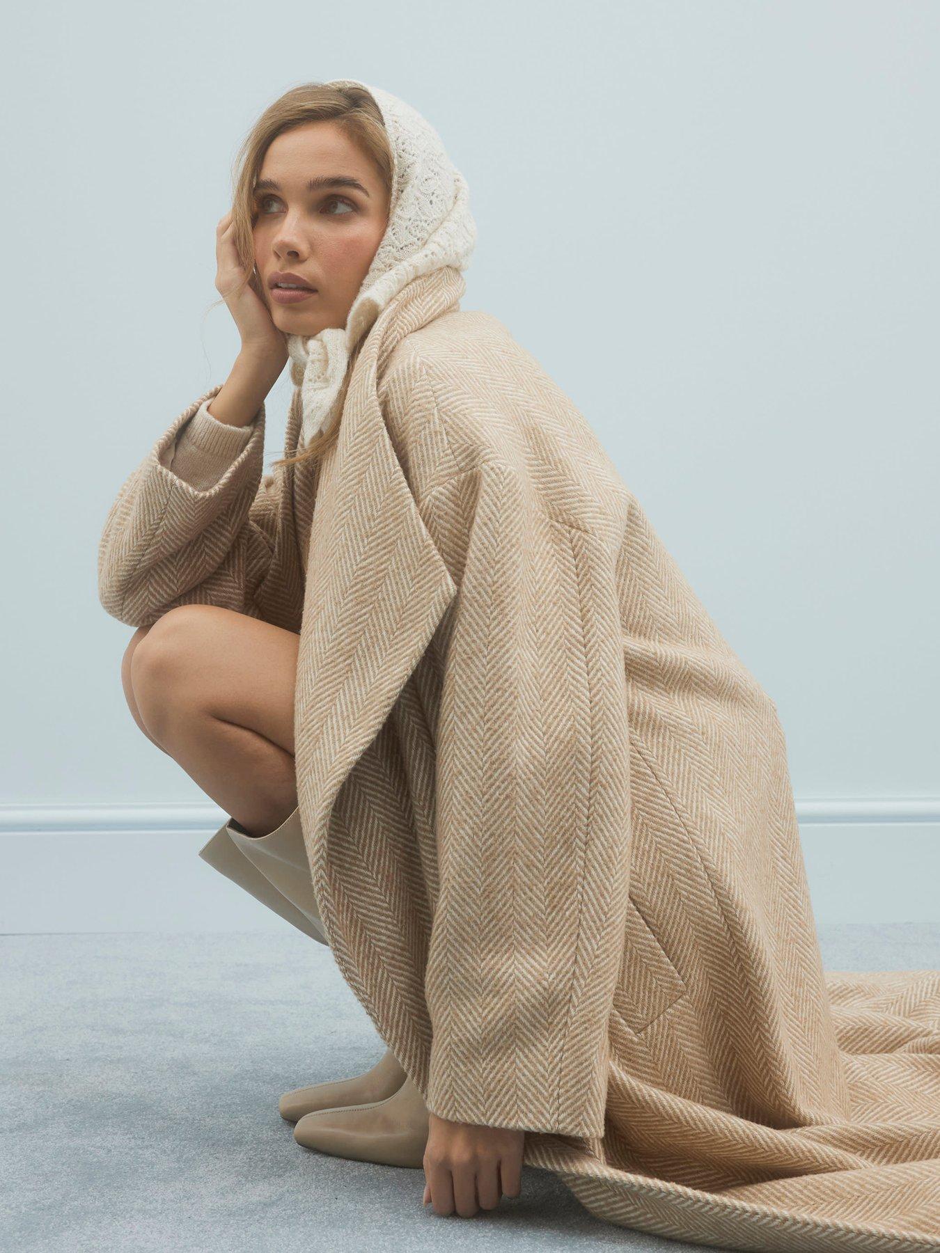  image of river-island-waterfall-collar-twill-coat-beige