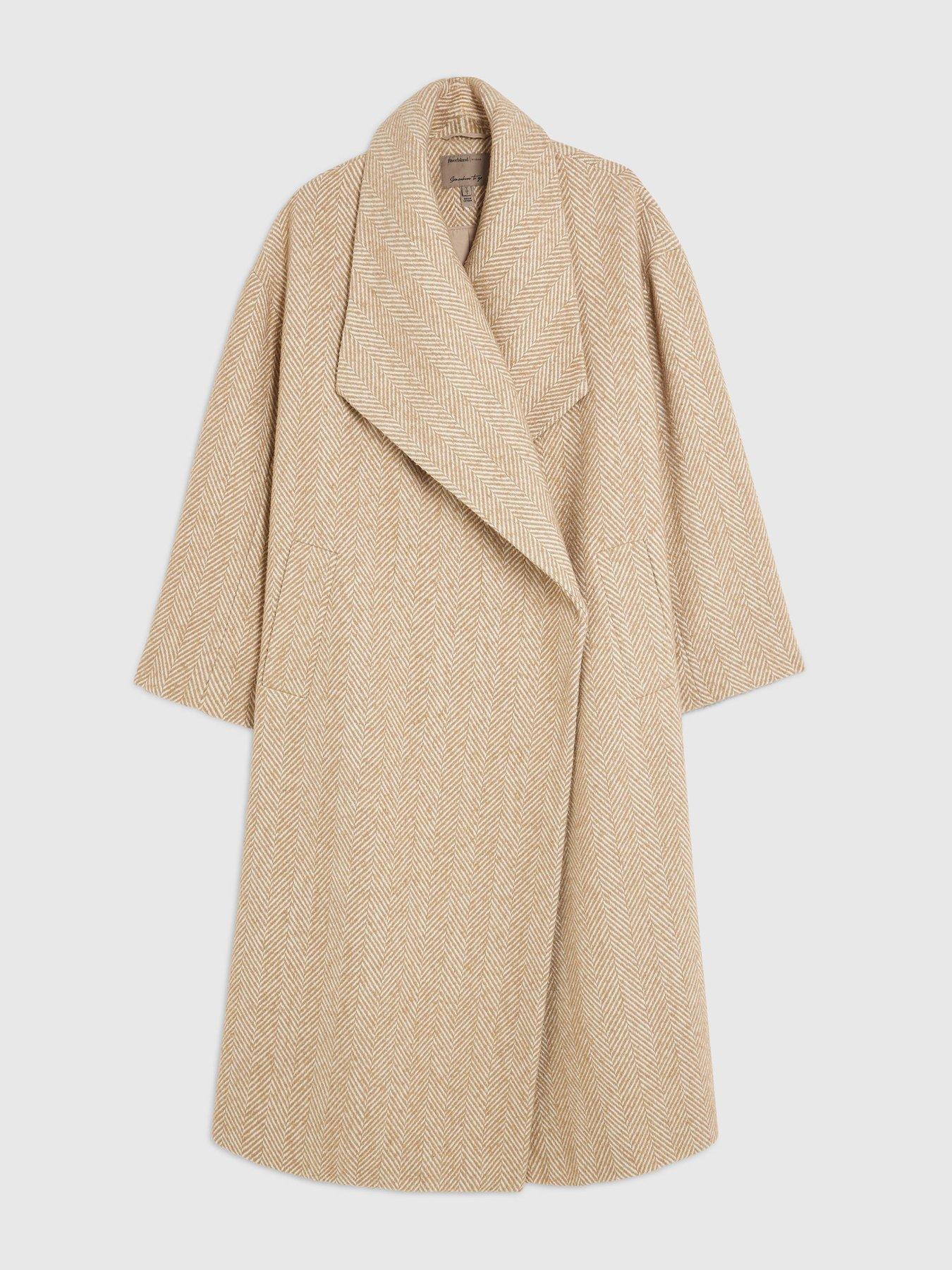  image of river-island-waterfall-collar-twill-coat-beige
