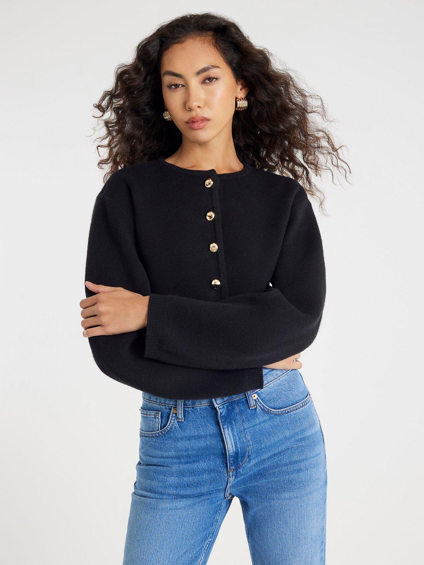 River Island Structured Knitted Sleeve Cardi - Black