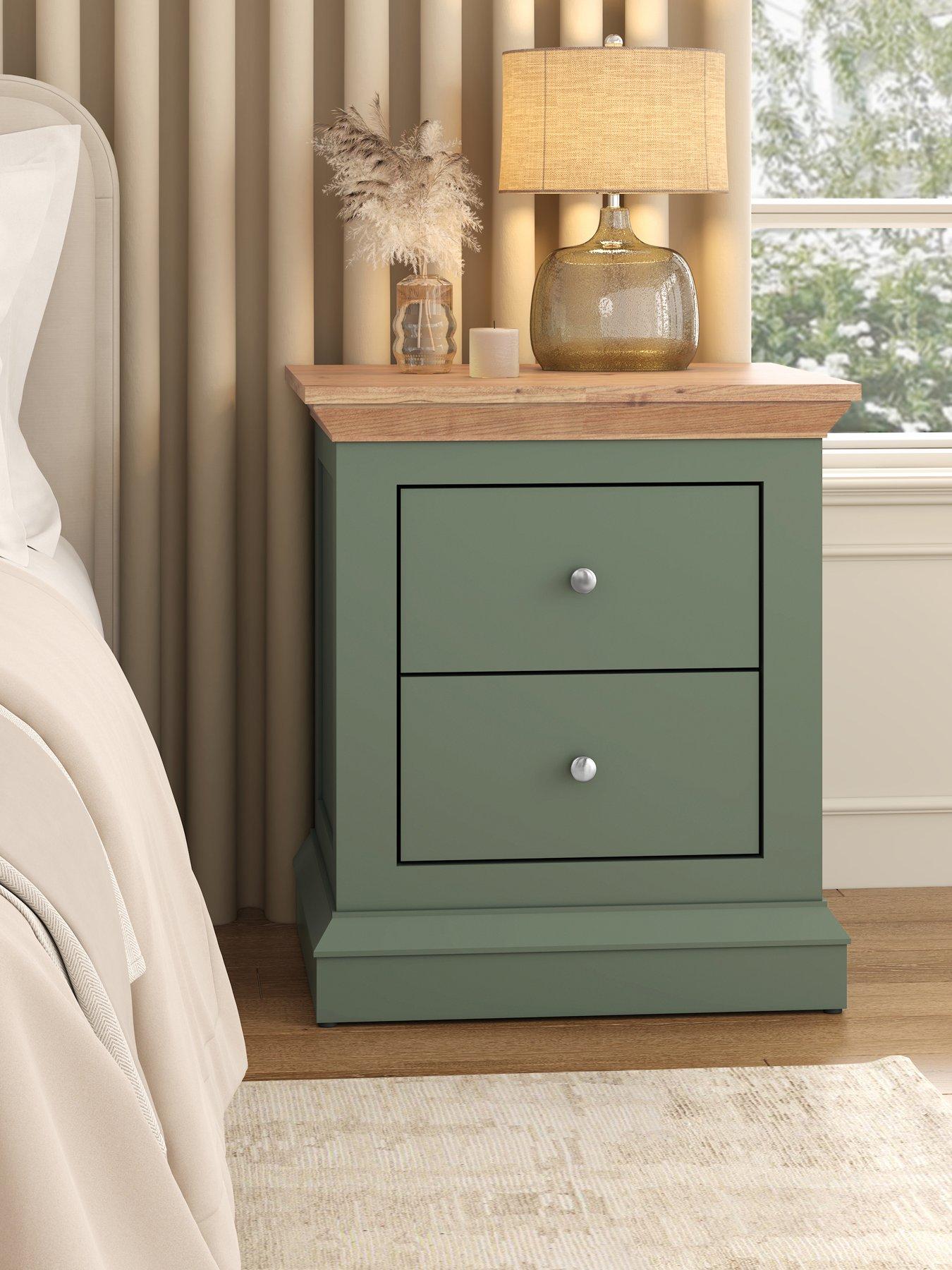 The Very Collection Hanna Pair of 2 Drawer Bedside Chest - Green