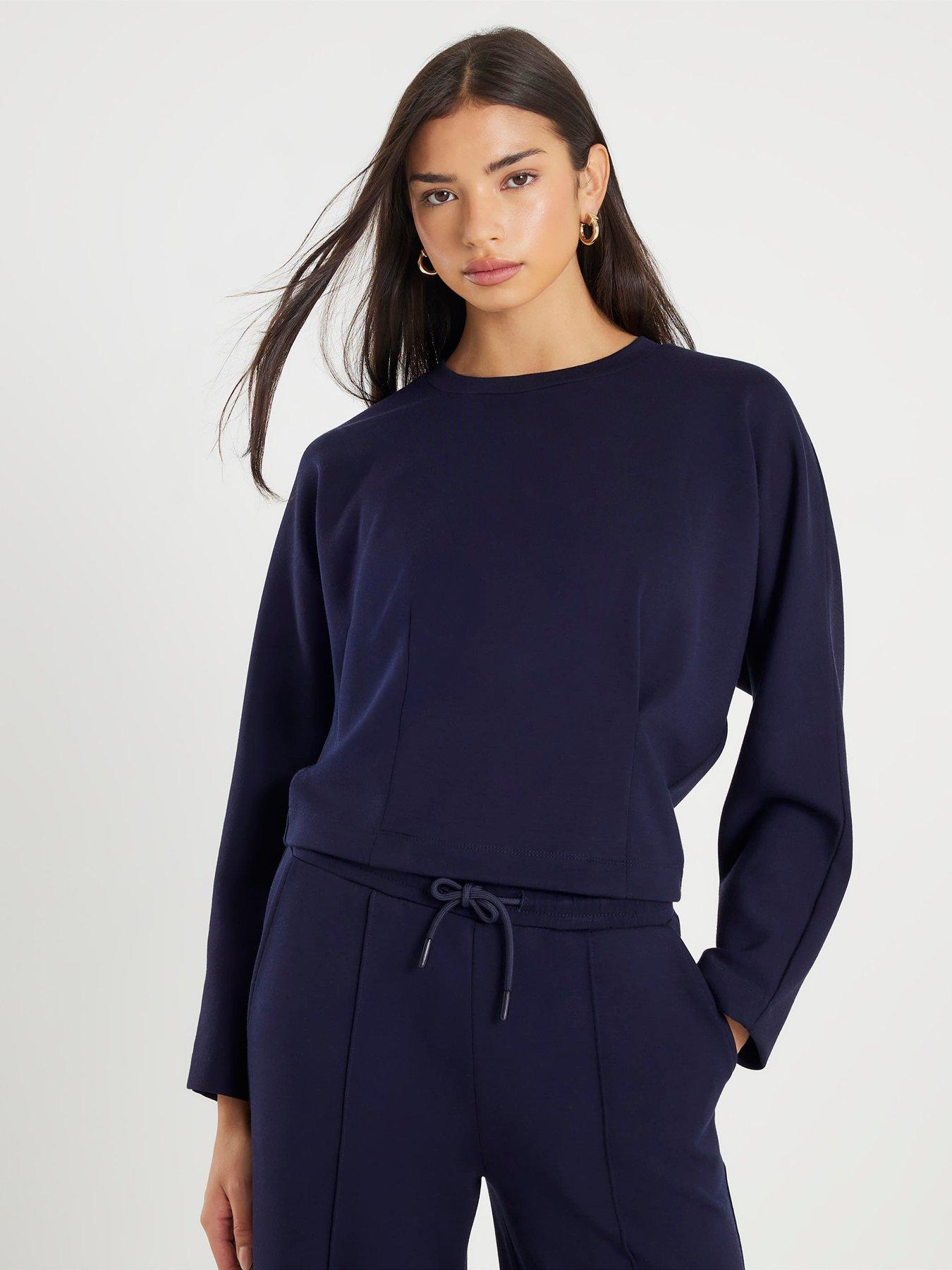 Image 1 of 4 of River Island Long Sleeve Neo Batwing Sweatshirt - Blue