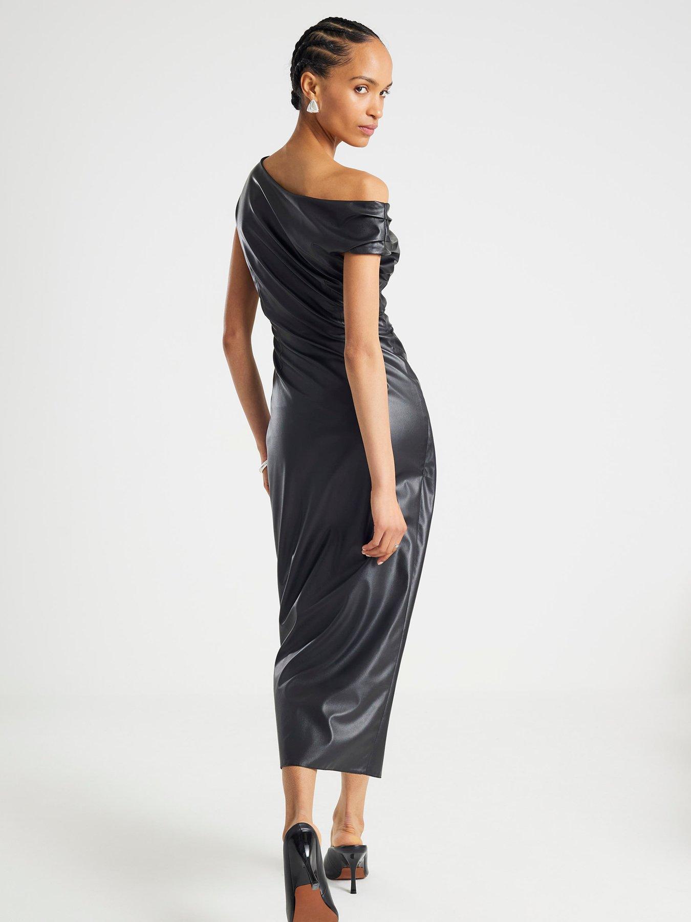  image of river-island-short-pu-drape-midi-dress-black