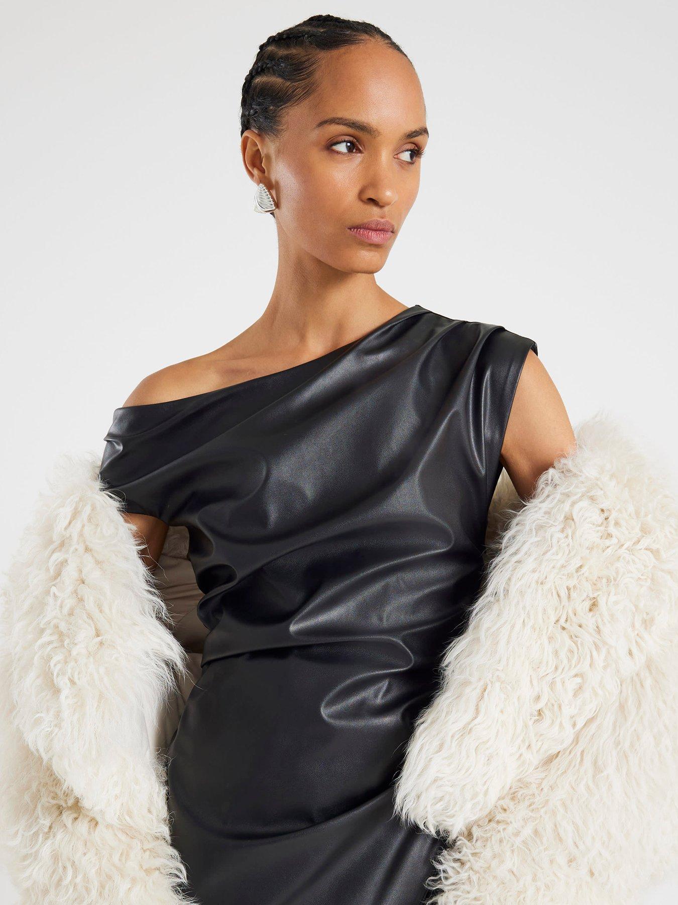  image of river-island-short-pu-drape-midi-dress-black