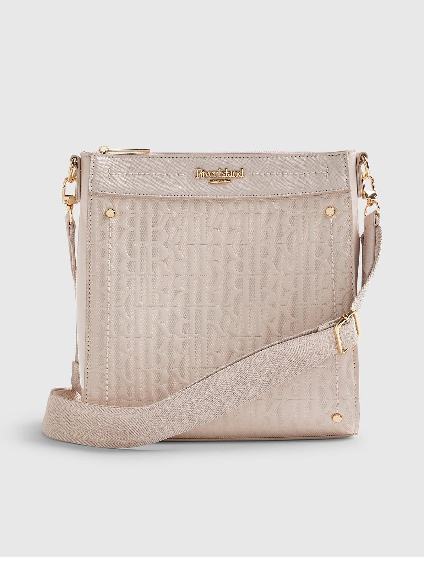 Image 2 of 5 of River Island Patent Monogram Messenger - Cream