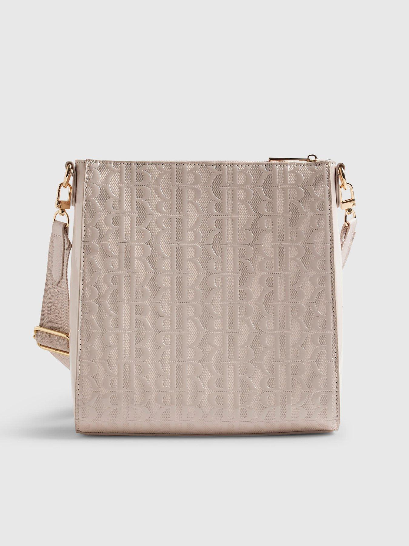 Image 3 of 5 of River Island Patent Monogram Messenger - Cream