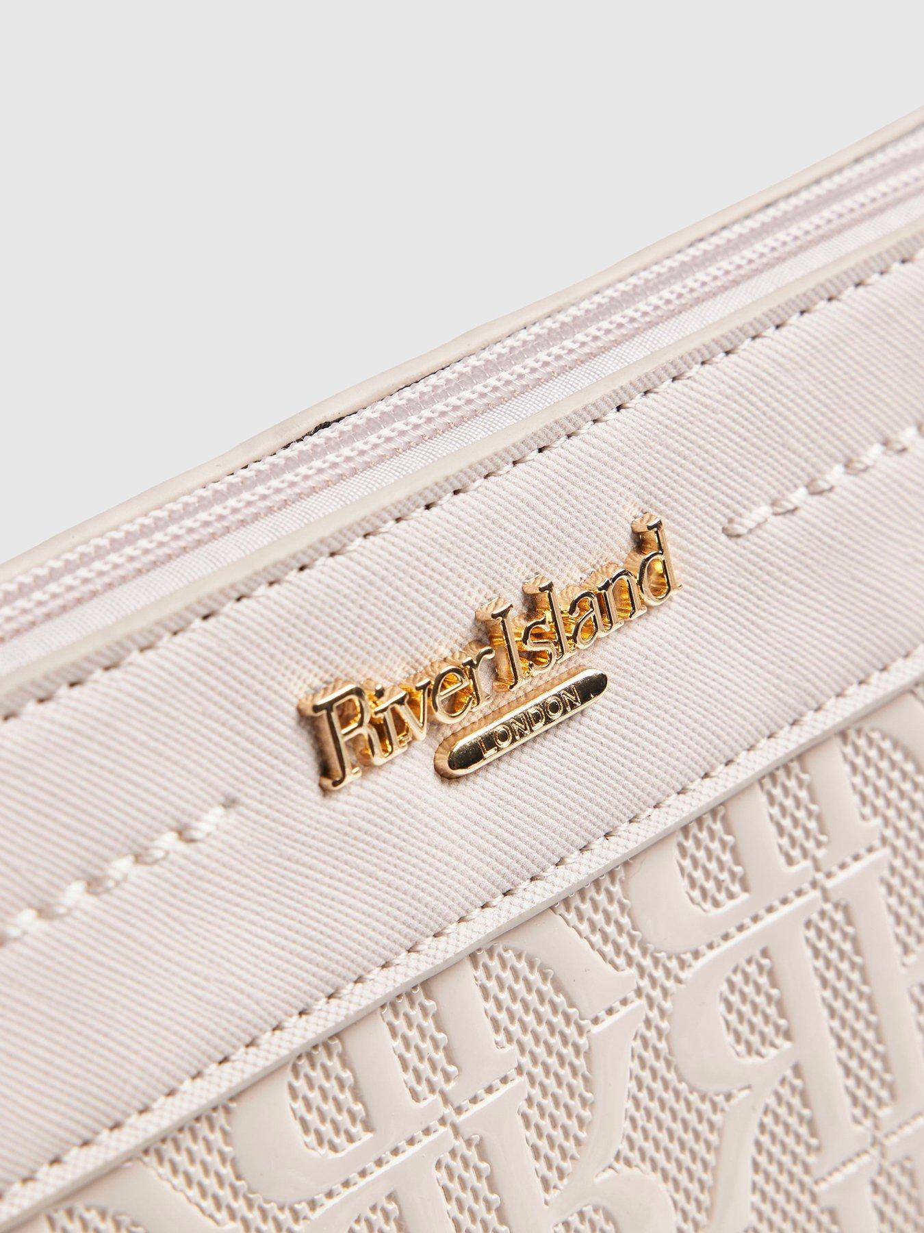 Image 4 of 5 of River Island Patent Monogram Messenger - Cream