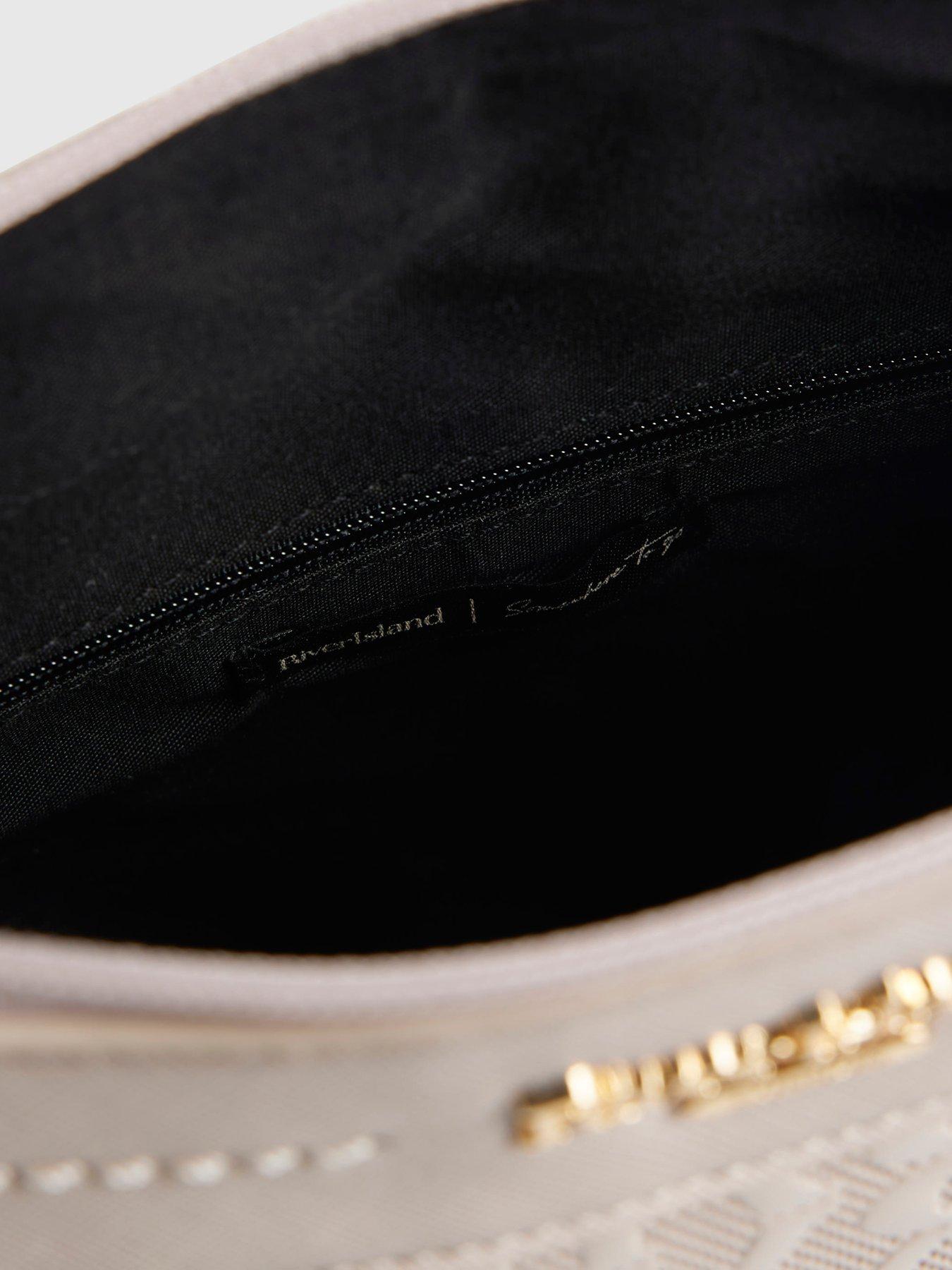 Image 5 of 5 of River Island Patent Monogram Messenger - Cream