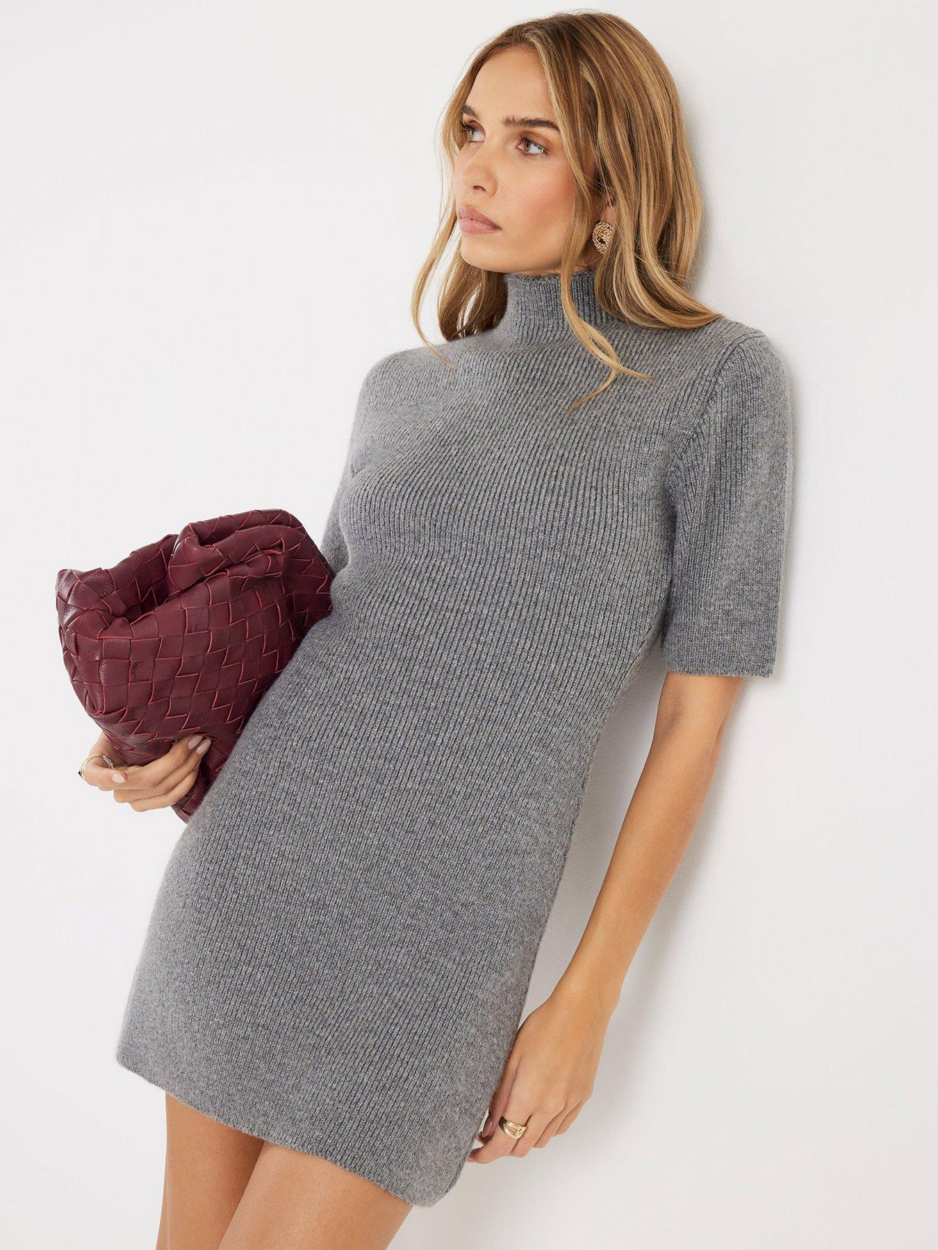 River Island Short High Neck Cosy Mini Dress - Grey