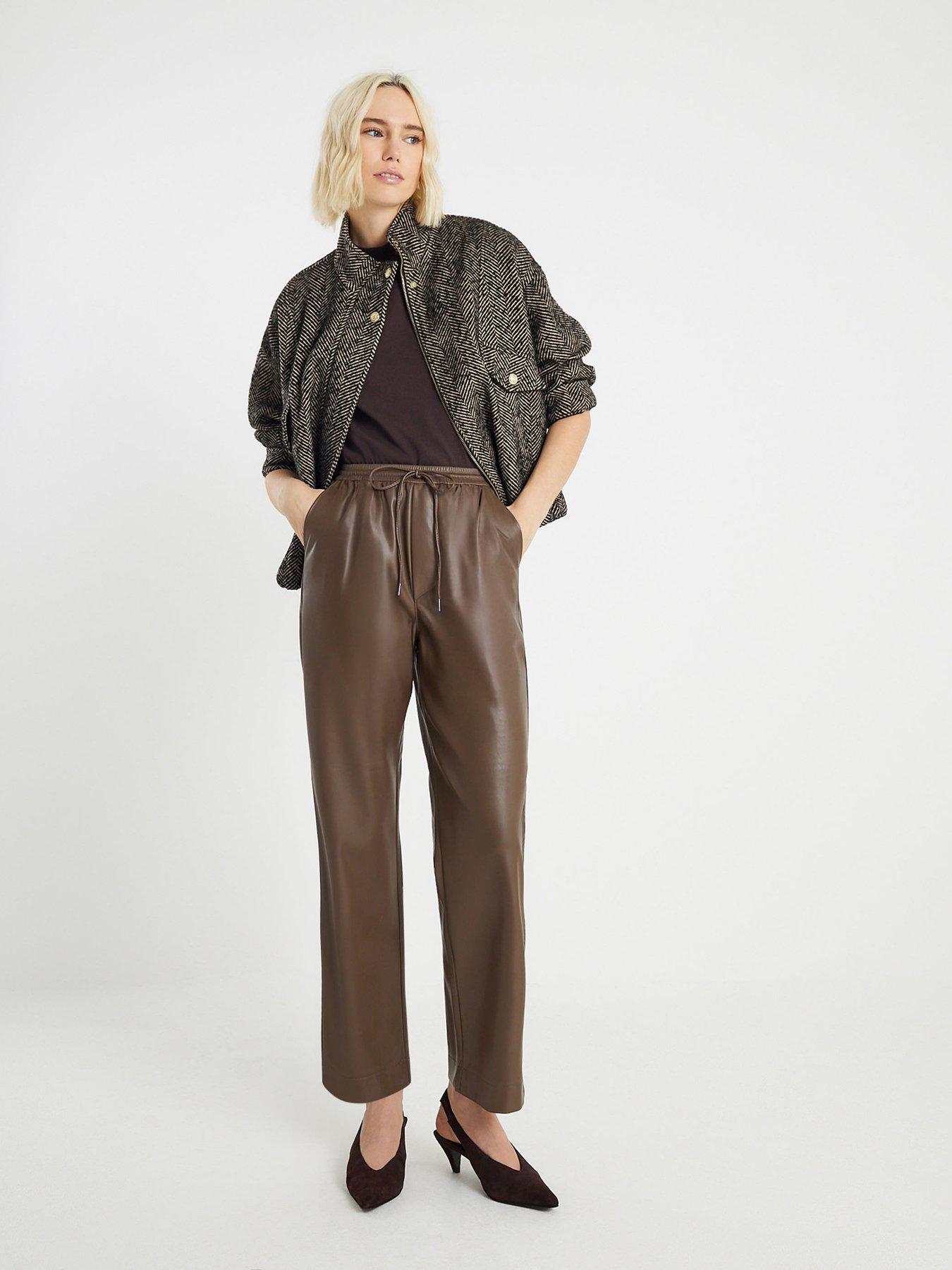 River Island Pu Elasticated Waist Trouser - Brown
