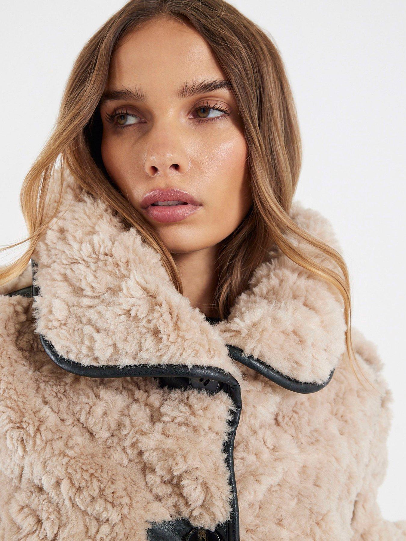 Image 4 of 4 of River Island Teddy Swing Coat - Cream