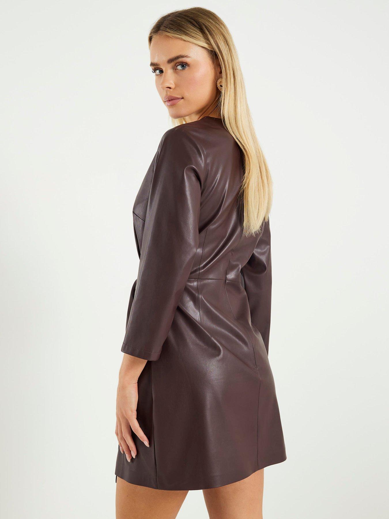 stillFront image of river-island-petite-trim-detail-pu-wrap-dress-red