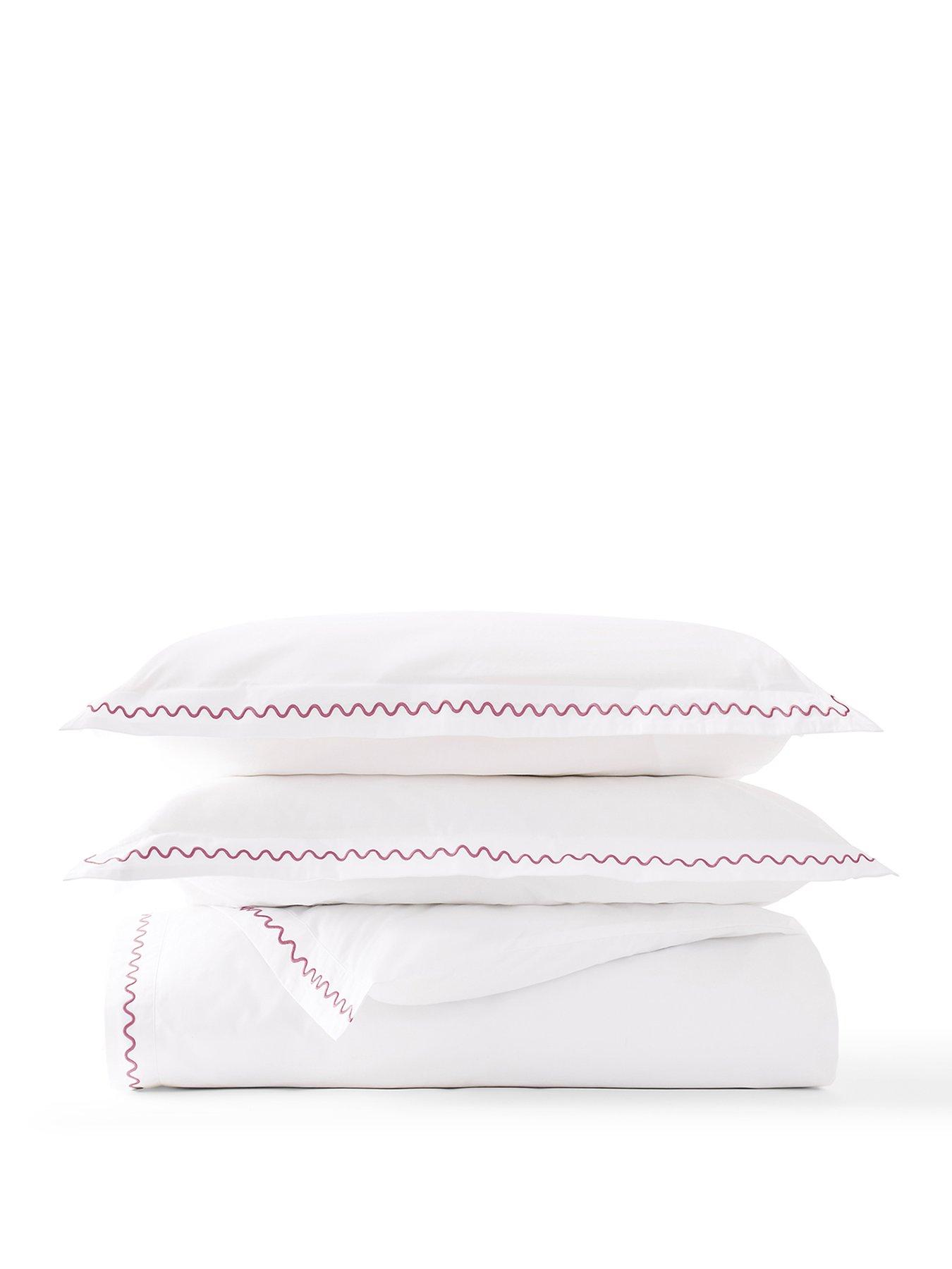 Image 2 of 3 of Christy Wave Edge Embroidered Cotton Percale Duvet Cover Set - White/Pink