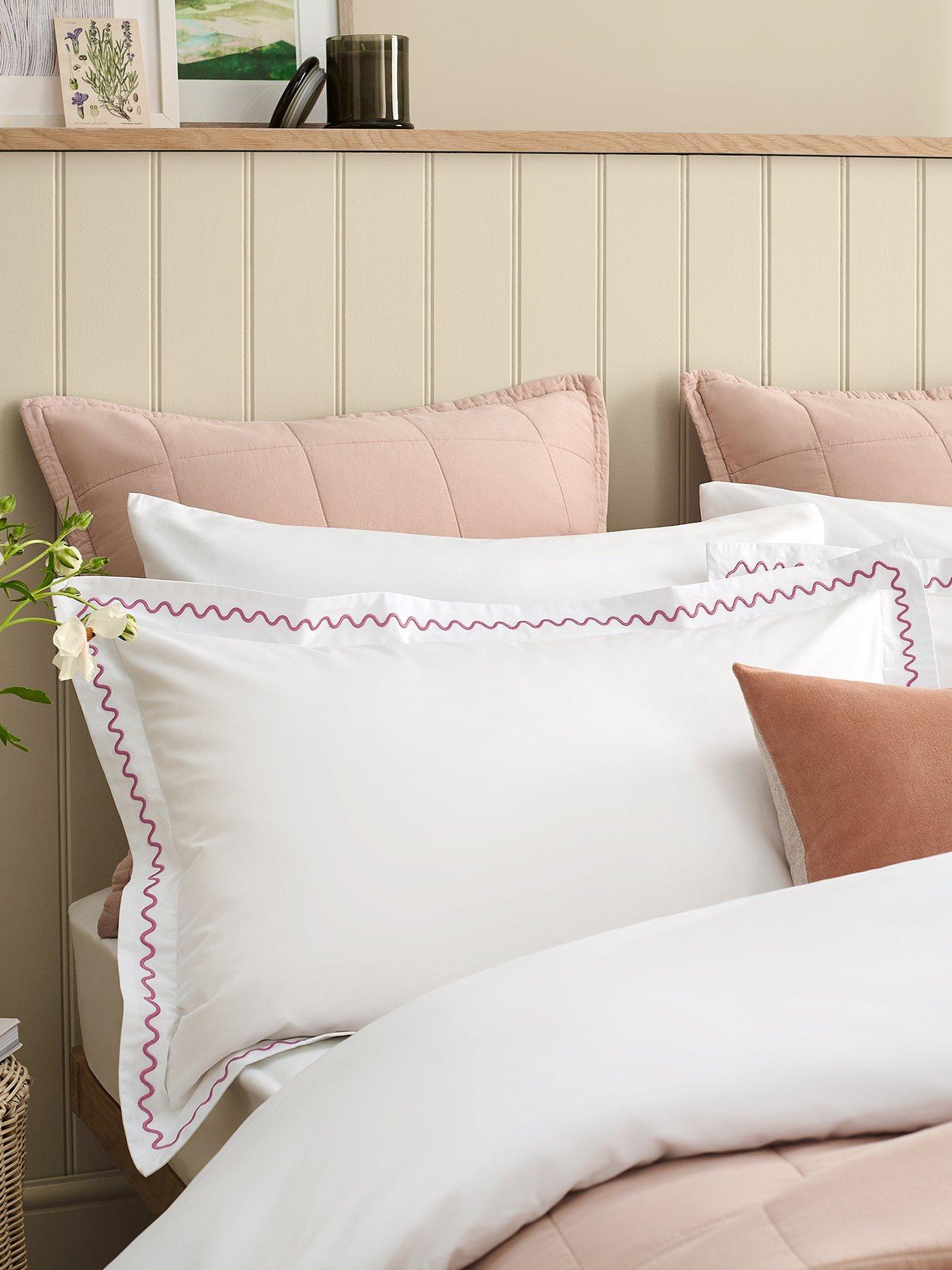 Image 3 of 3 of Christy Wave Edge Embroidered Cotton Percale Duvet Cover Set - White/Pink