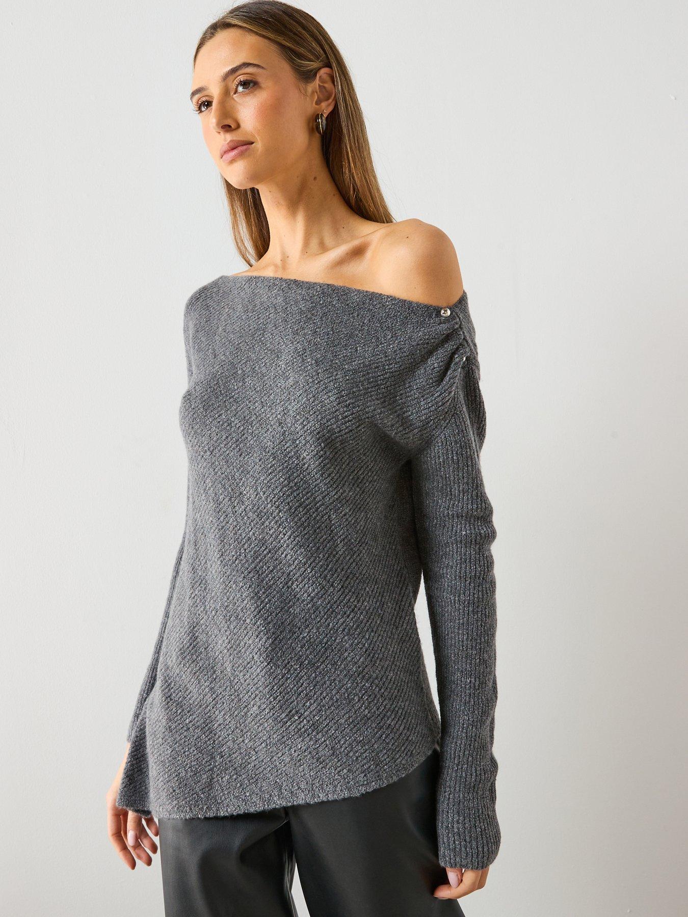 Mango Asymmetrical Sweater With Metallic Detail - Grey