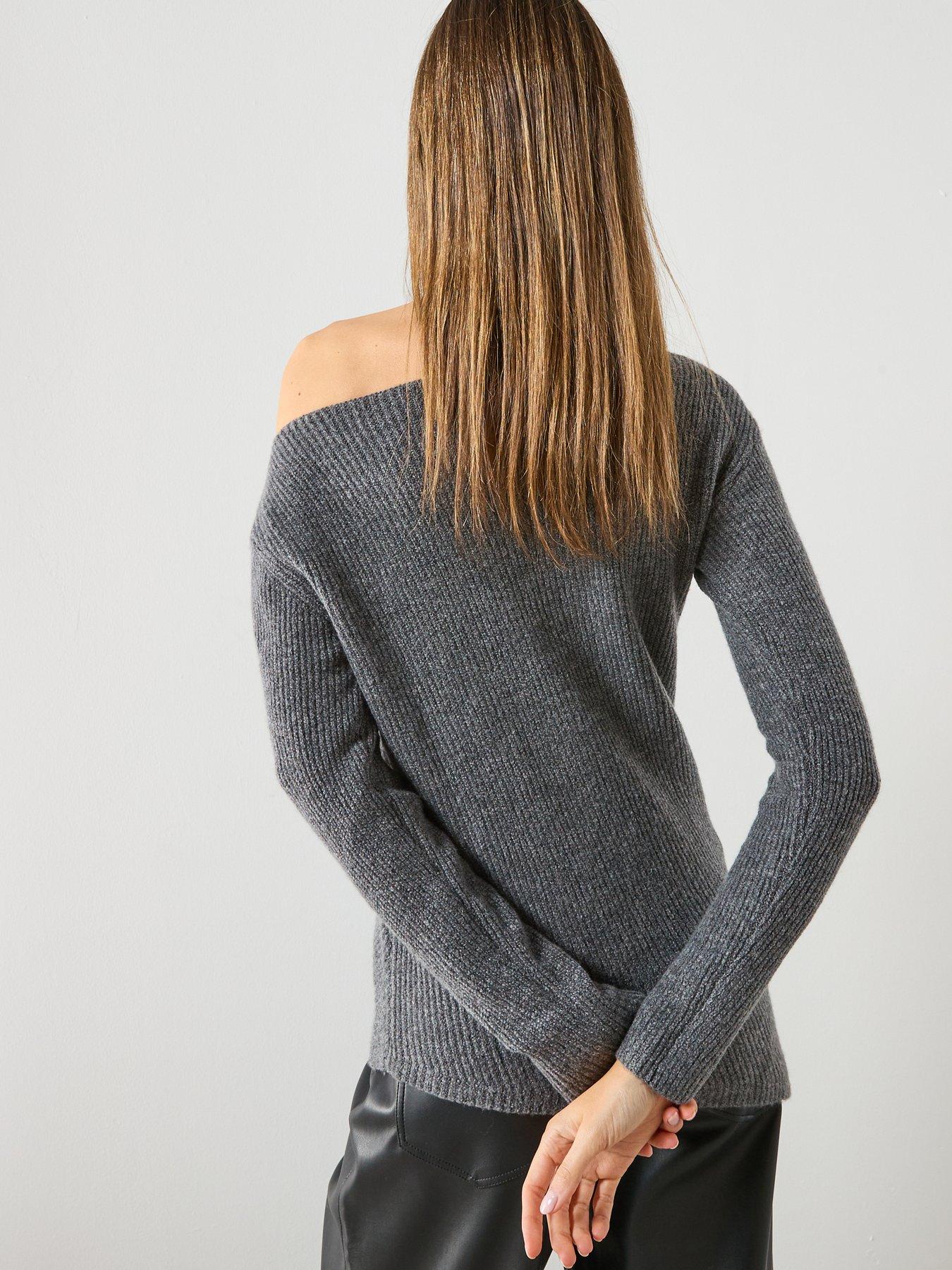 stillFront image of mango-asymmetrical-sweater-with-metallic-detail-grey