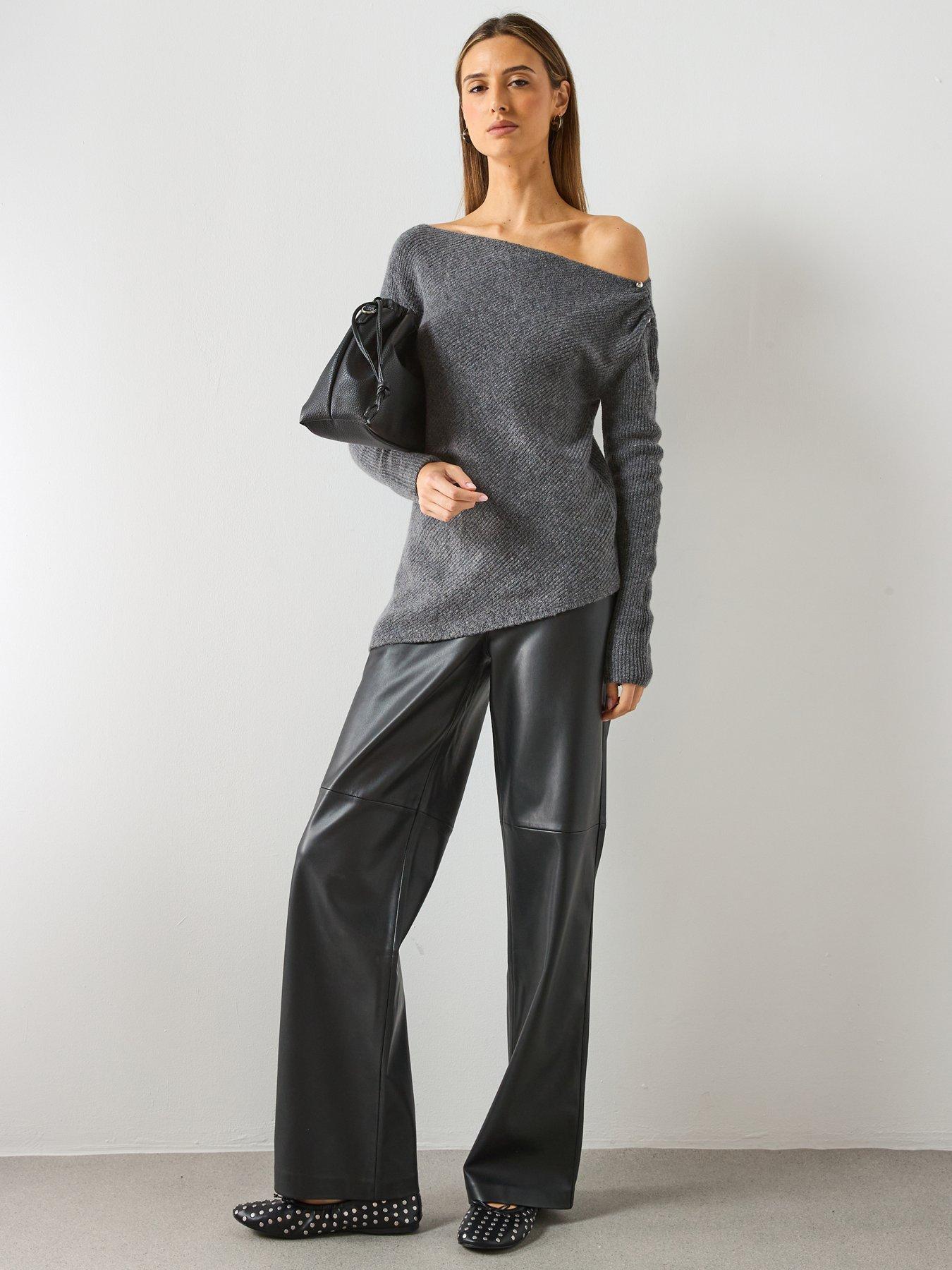  image of mango-asymmetrical-sweater-with-metallic-detail-grey