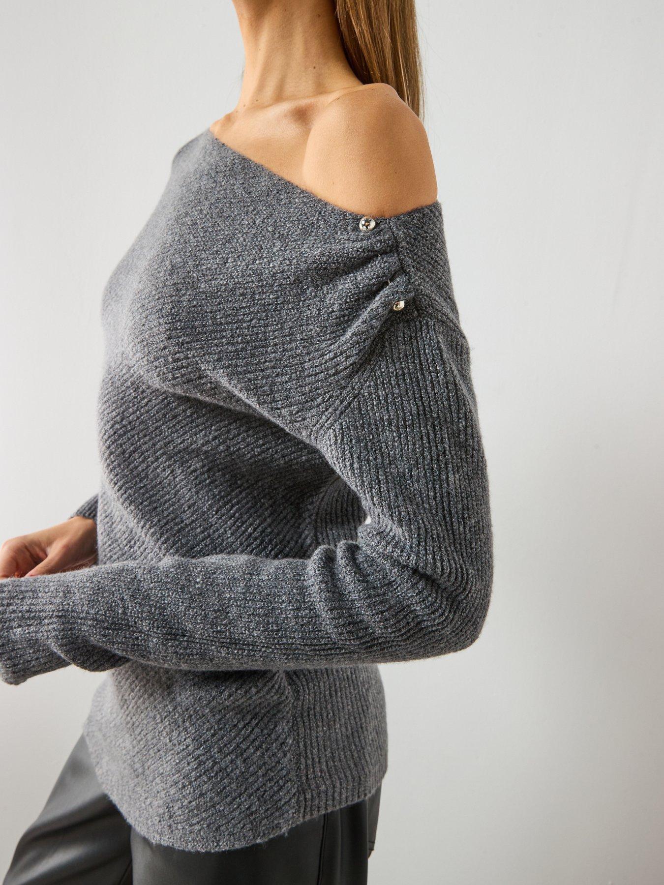  image of mango-asymmetrical-sweater-with-metallic-detail-grey