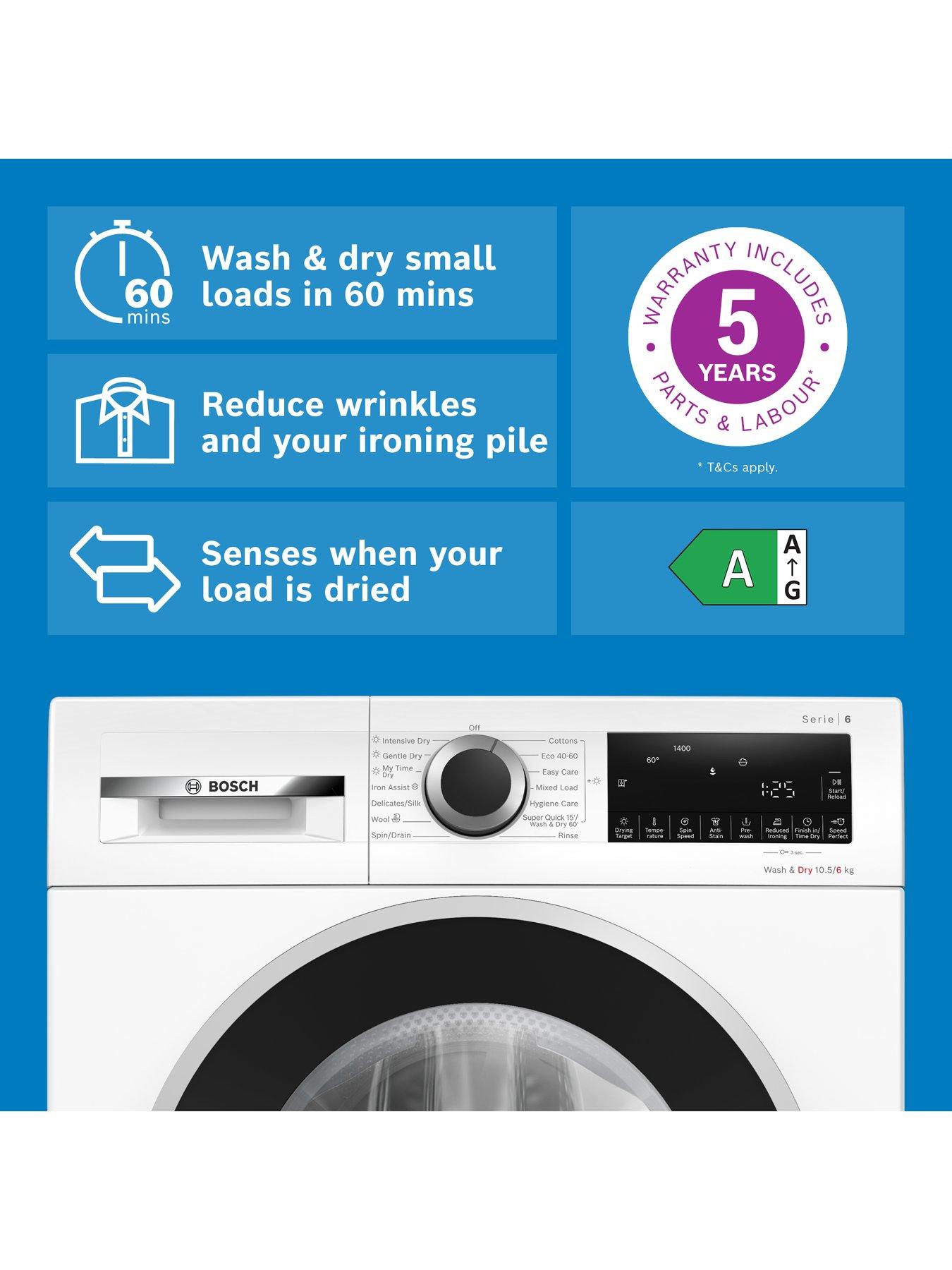Image 2 of 8 of Bosch Series 6 WNG25401GB 10.5kg Wash, 6kg Dry, Wash and Dry 60 minutes Washer Dryer - White - A Rated