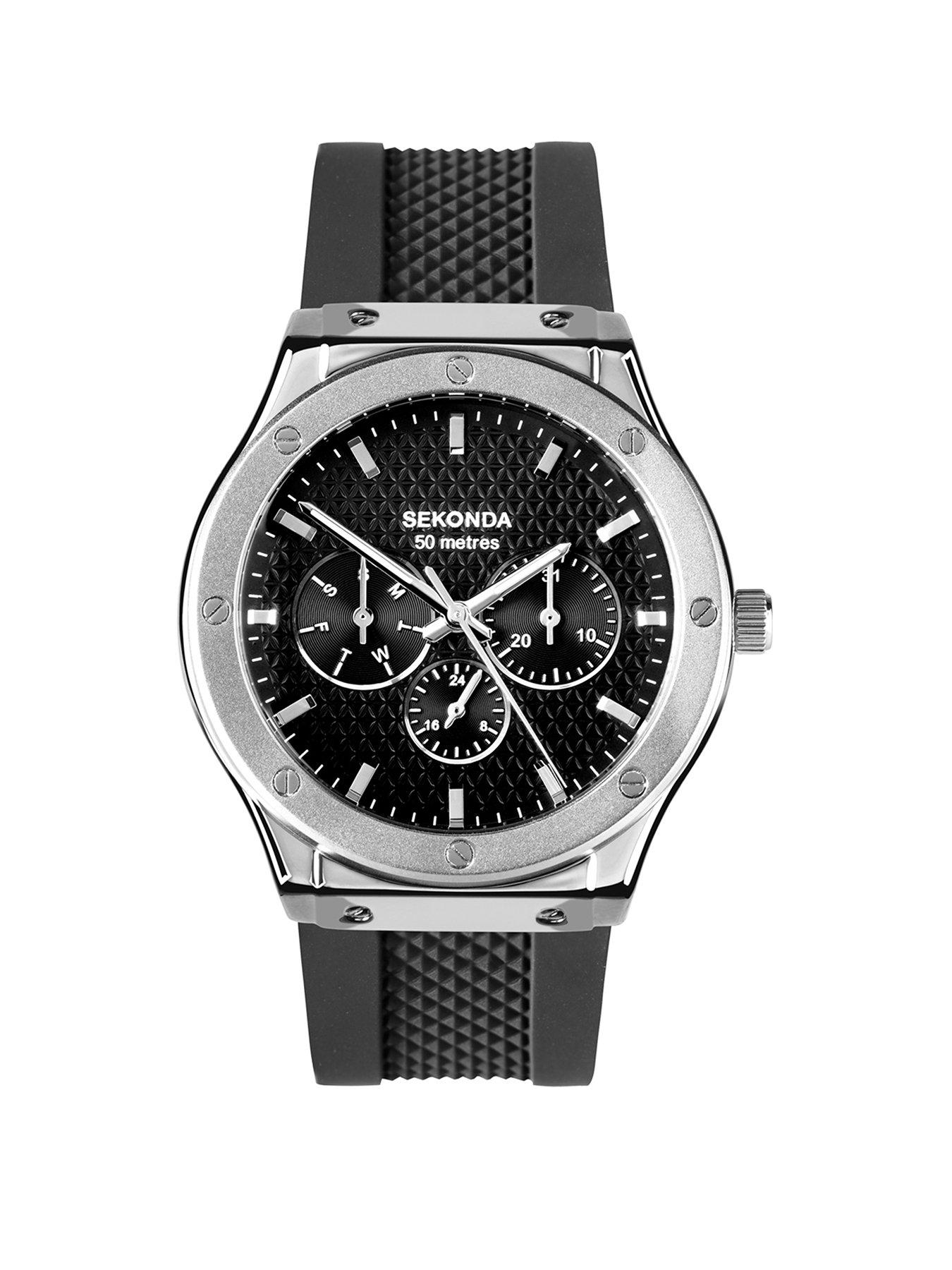 Image 1 of 7 of Sekonda Mens Titan Black Silicone Strap with Black Dial Analogue Watch