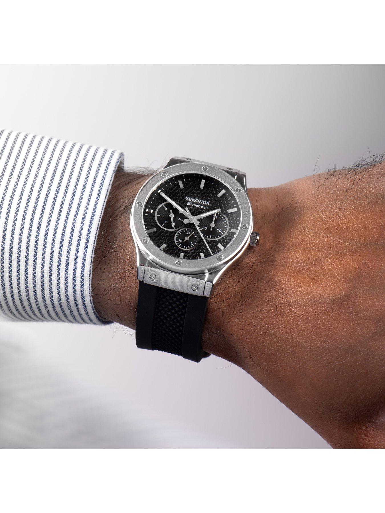 Image 3 of 7 of Sekonda Mens Titan Black Silicone Strap with Black Dial Analogue Watch