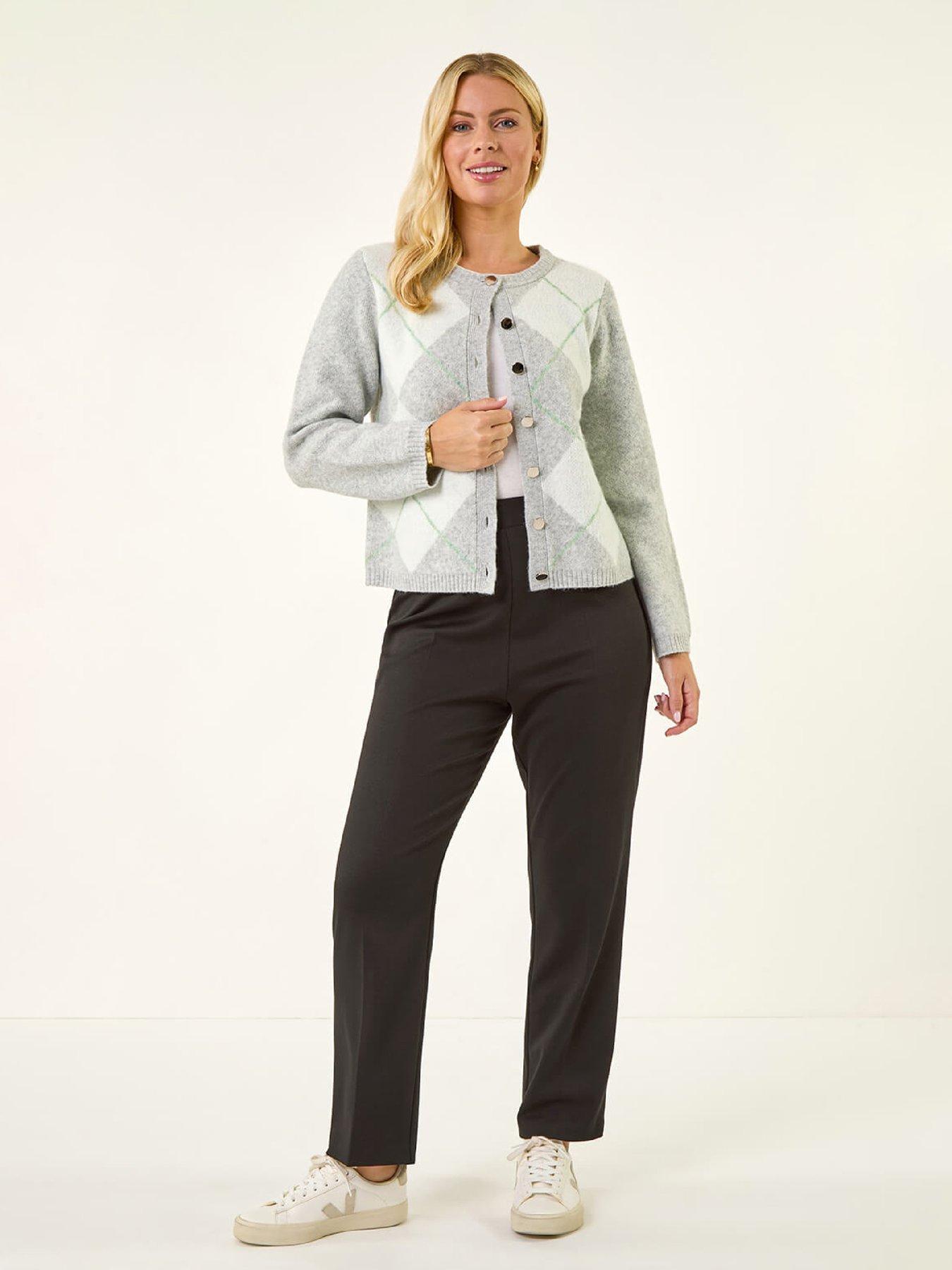  image of roman-petite-argyle-buttoned-knit-cardigan-grey