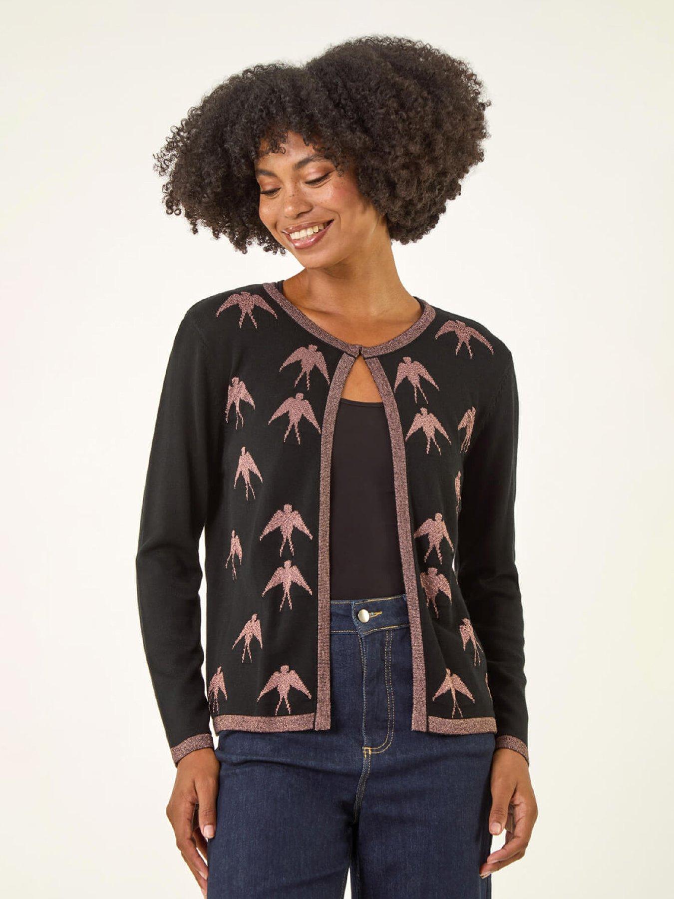  image of roman-metallic-print-knit-cardigan-black