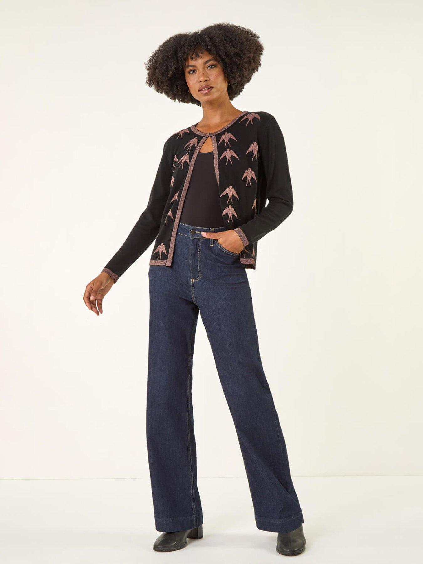  image of roman-metallic-print-knit-cardigan-black