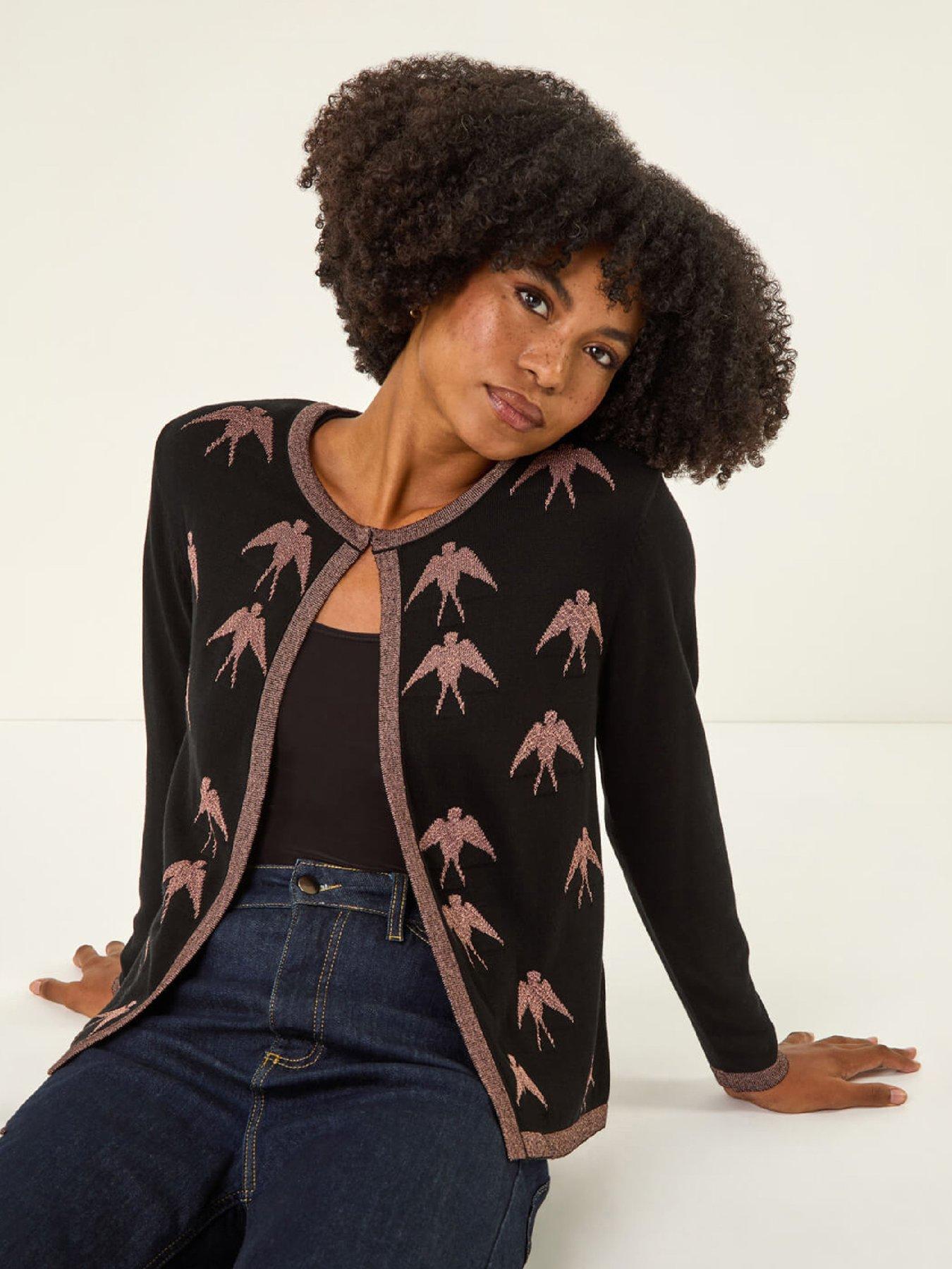  image of roman-metallic-print-knit-cardigan-black
