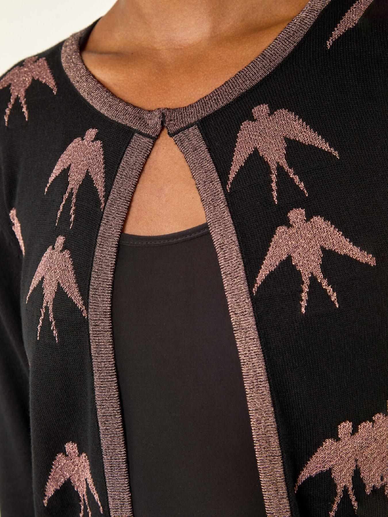  image of roman-metallic-print-knit-cardigan-black