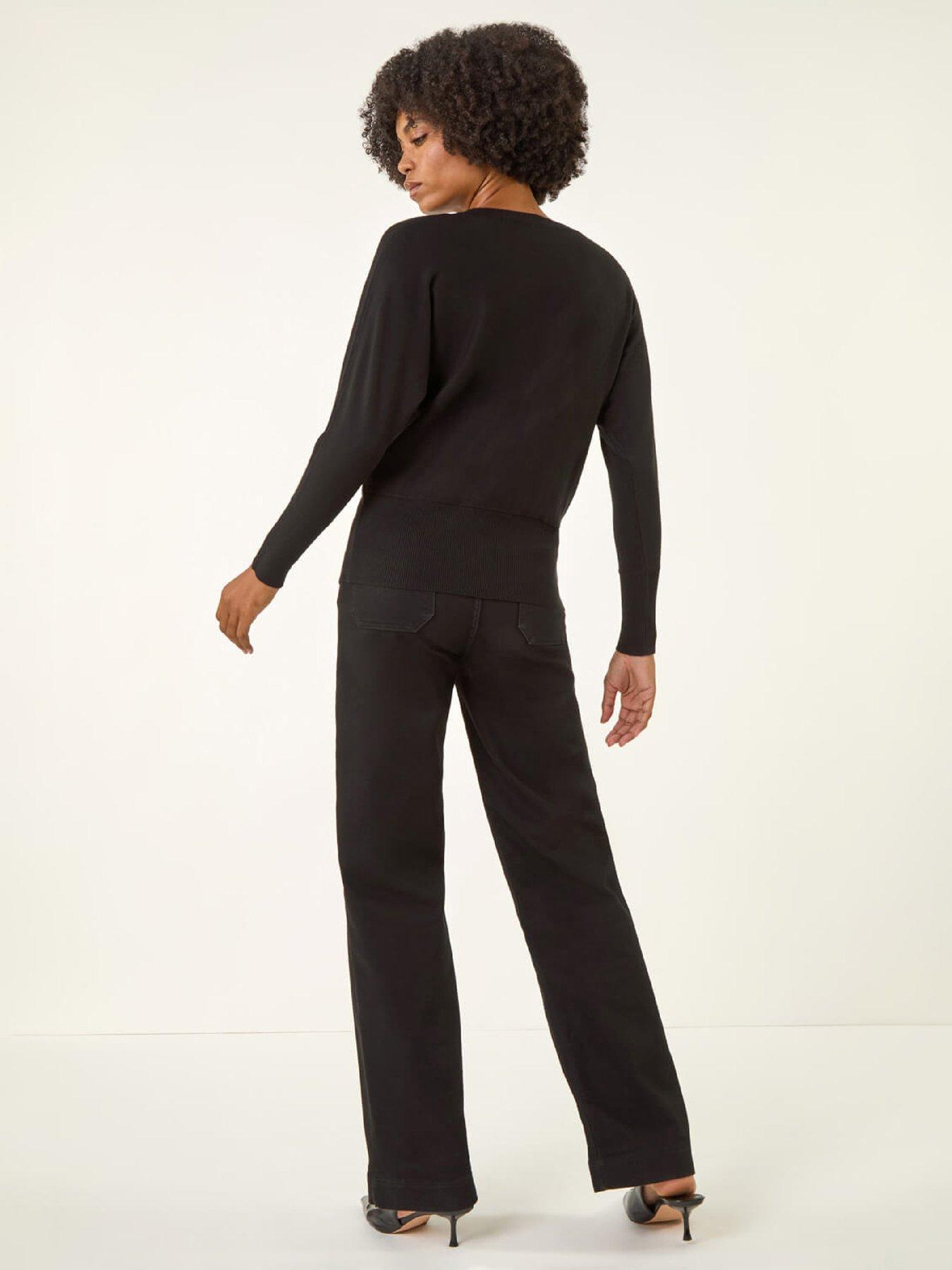  image of roman-sequin-floral-embroidered-knit-jumper-black