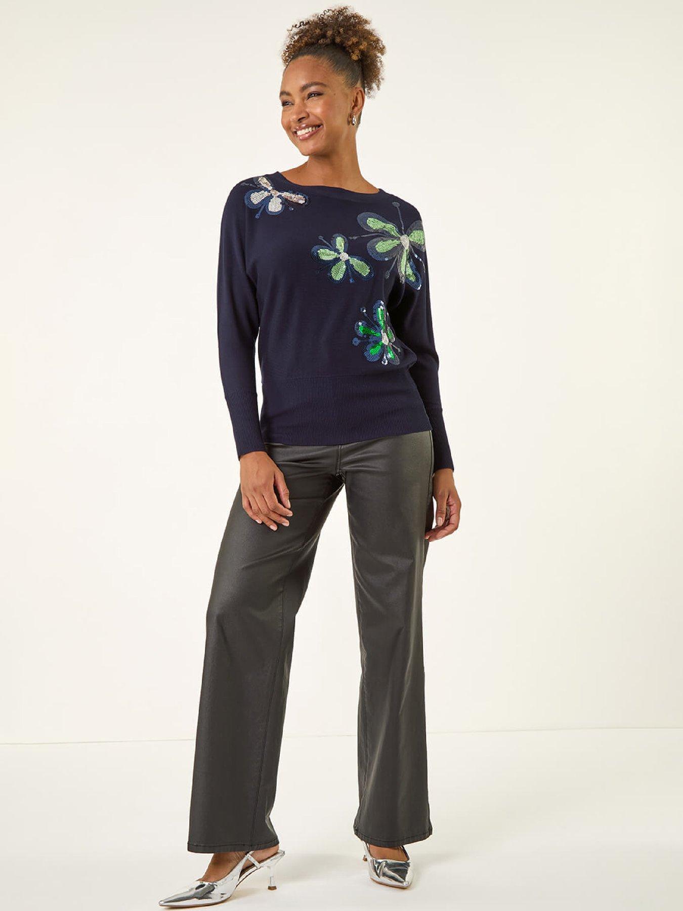  image of roman-sequin-floral-knit-jumper-navy