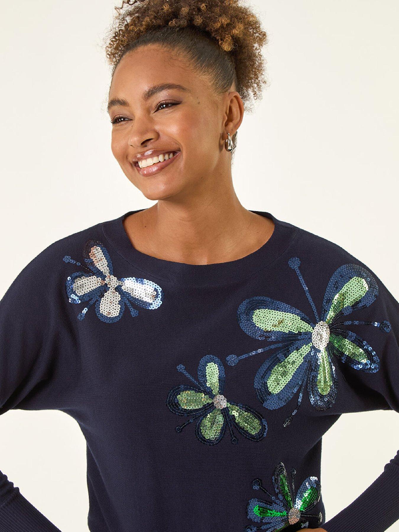  image of roman-sequin-floral-knit-jumper-navy