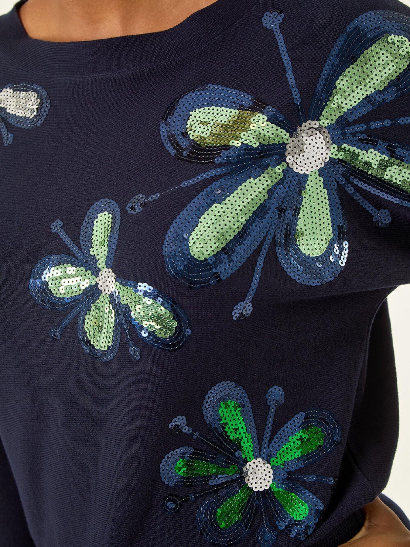  image of roman-sequin-floral-knit-jumper-navy