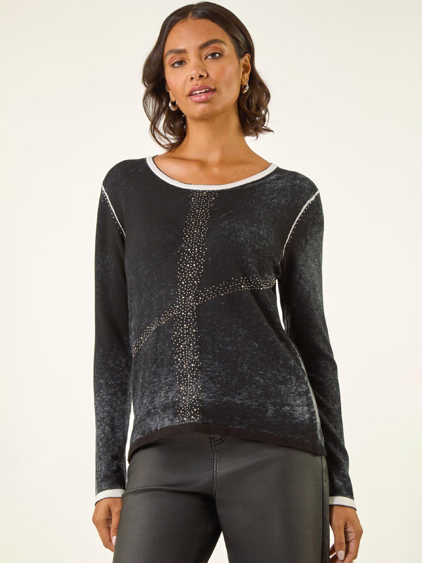  image of roman-embellished-soft-knit-jumper-black