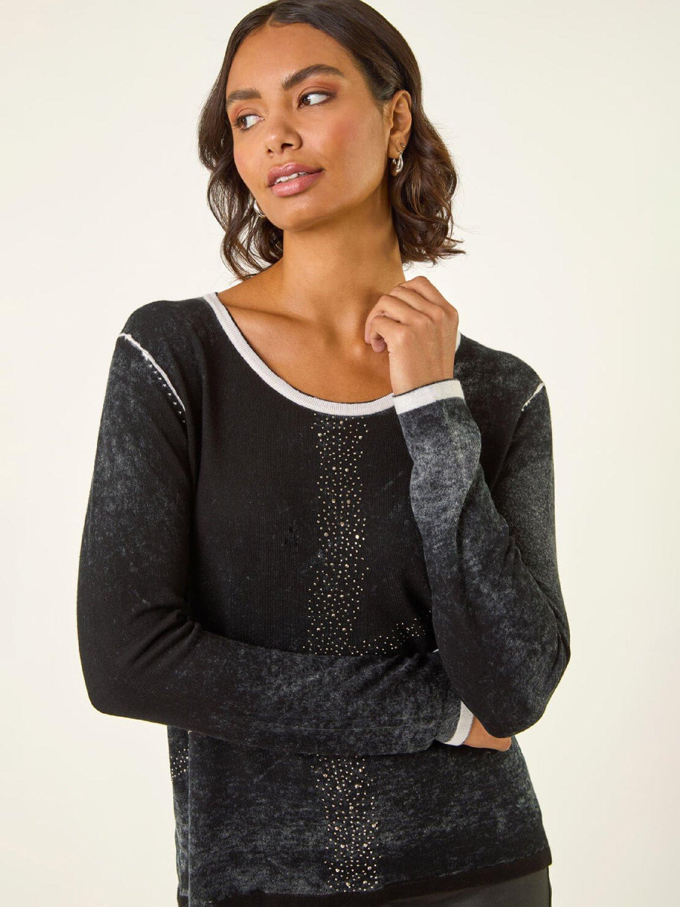  image of roman-embellished-soft-knit-jumper-black